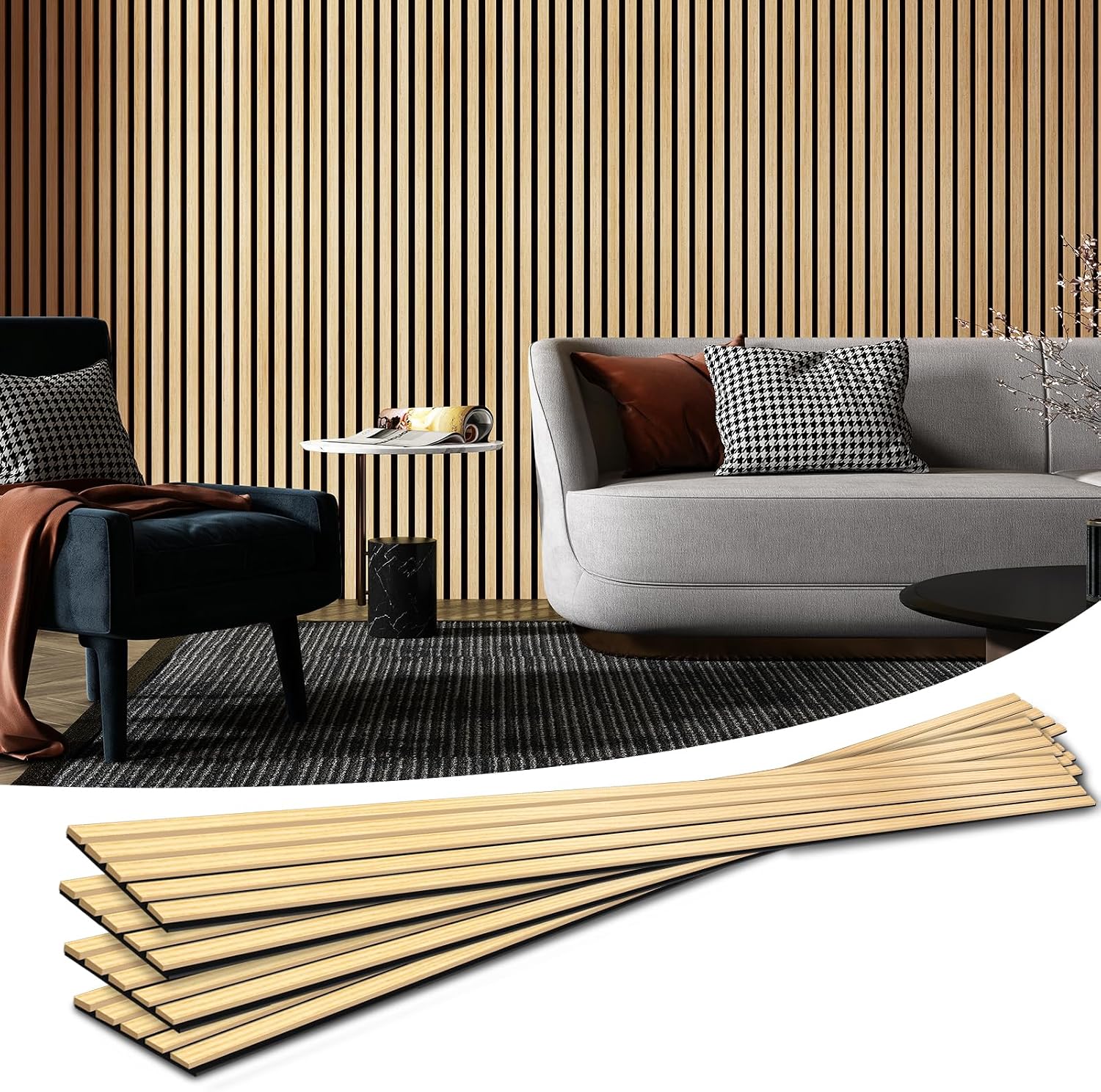 Art3d 6-Piece Wood Slat Acoustic Panels for Stylish Decor and Noise Reduction, 3D Textured Panel for Ceiling and Wall, Walnut