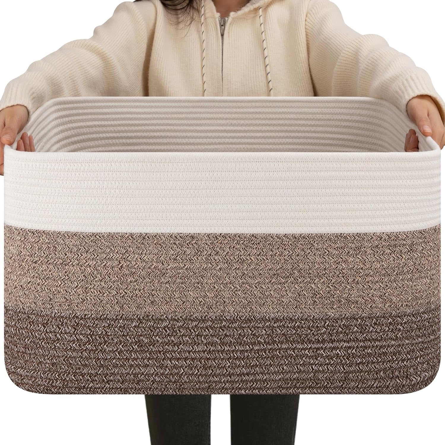 OIAHOMY Large Blanket Basket, 22"x17"x12" Laundry Baskets, Nursery Blanket Storage Living Room, Toy Storage With Handle