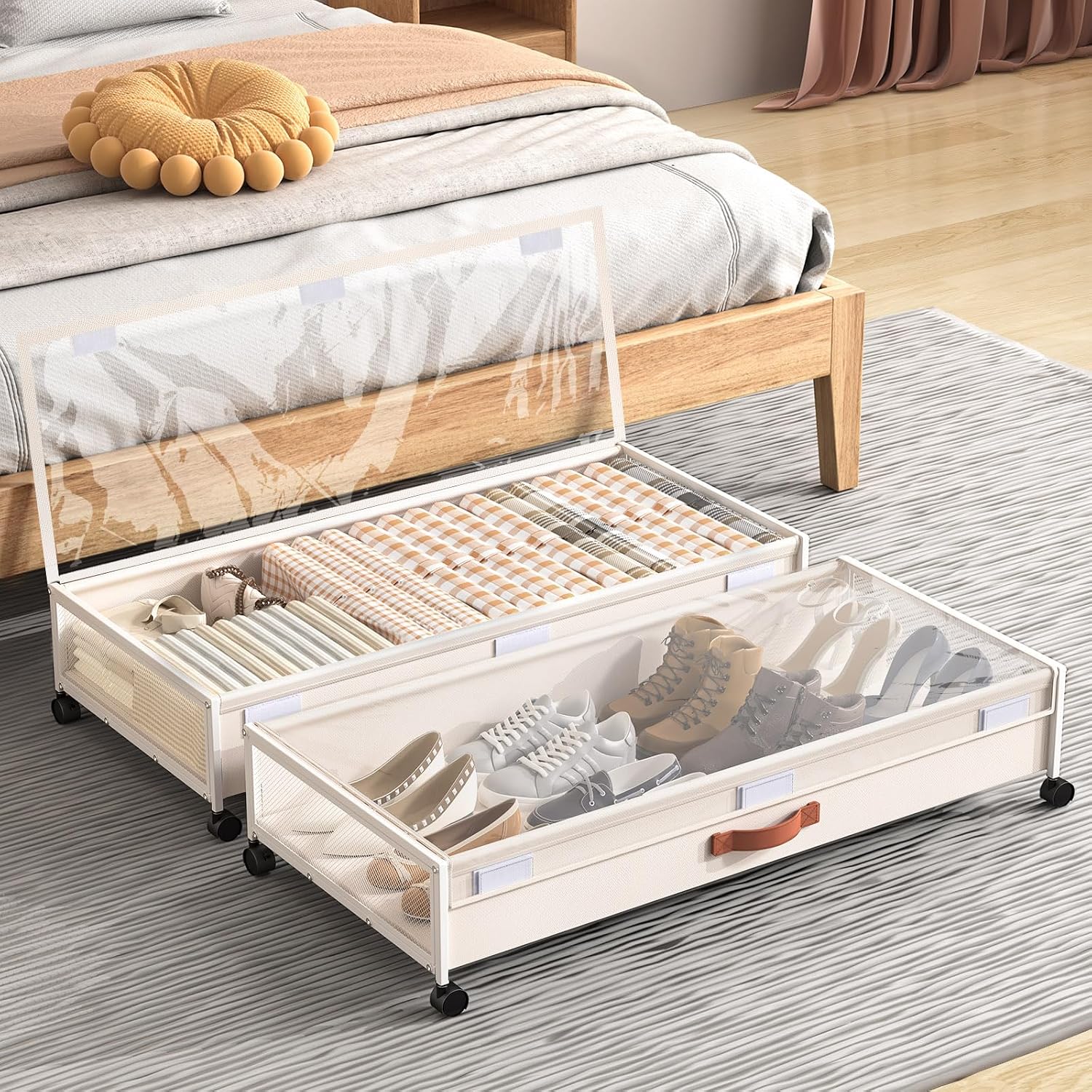 Eastherry Under Bed Storage Containers with Wheels Large Underbed Shoes Blankets Clothes Toy Storage Drawers for College Dorms Bedrooms Nursery, Black