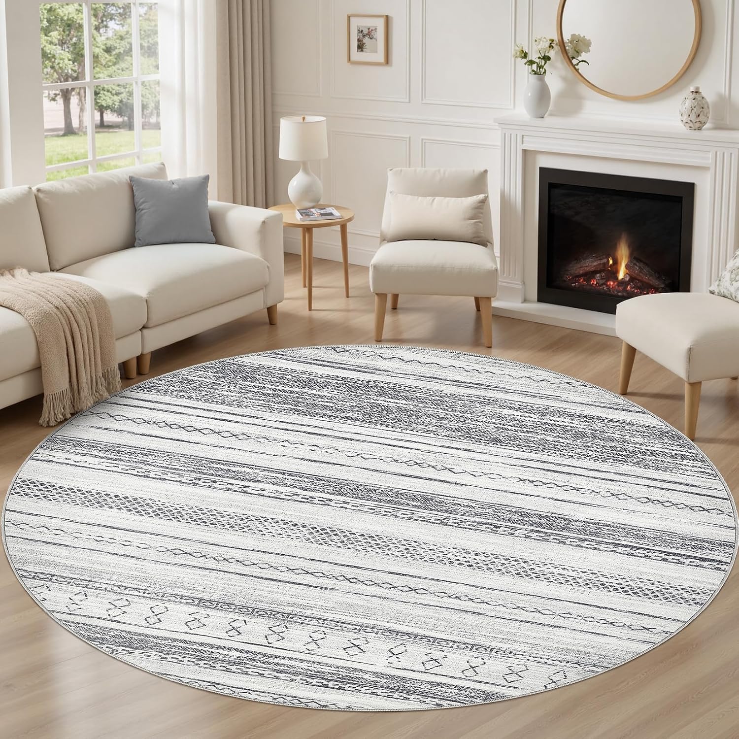 Tortania Area Rug Living Room Rugs - 10x12 Washable Large Soft Neutral Boho Moroccan Bohemian Farmhouse Rug Indoor Floor Carpet for Bedroom Under