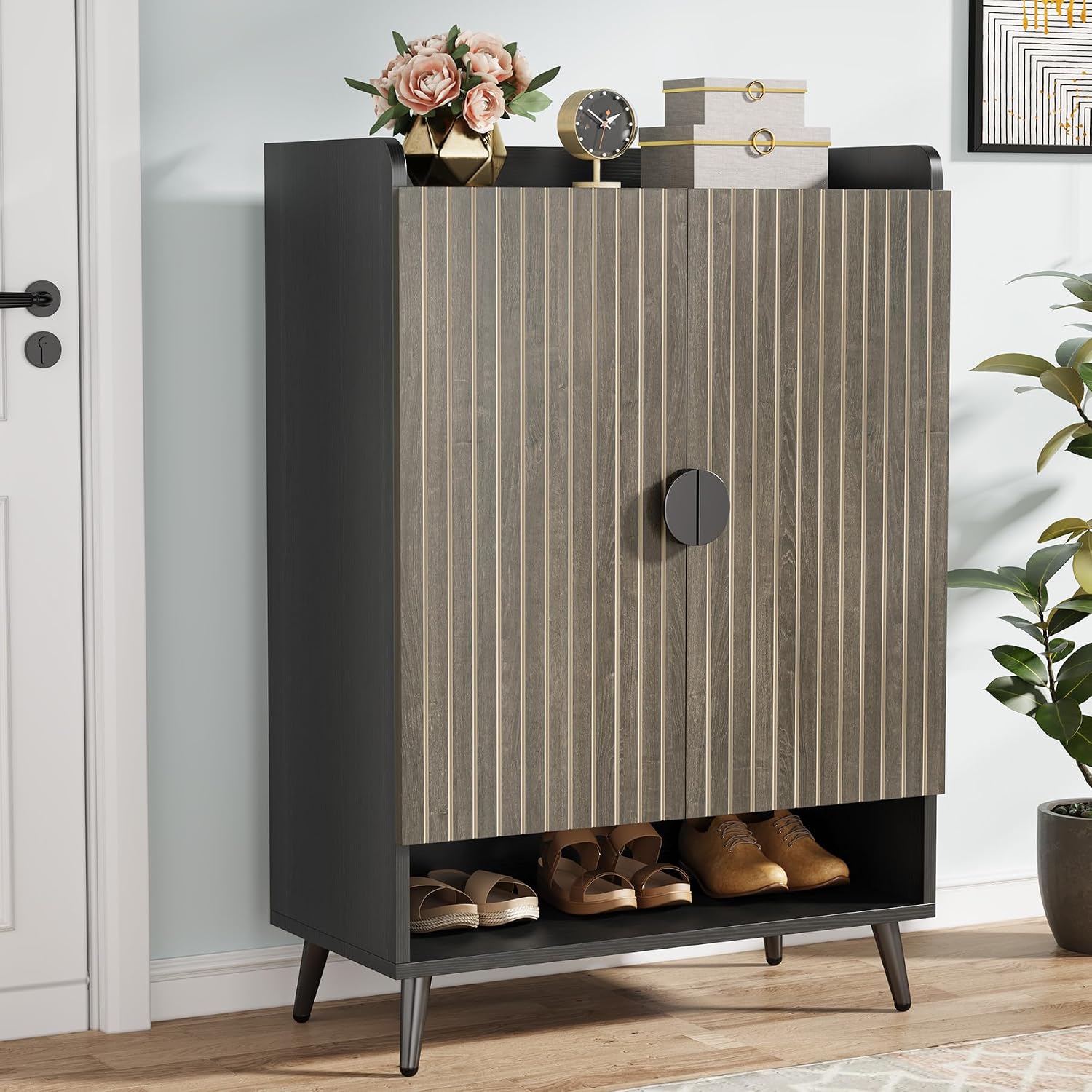 Tribesigns Shoe Cabinet with Doors, 6-Tier Shoe Storage for Entryway, Shoe Rack Cabinet with Adjustable Shelves, Shoe Storage Cabinet, Natural Wood