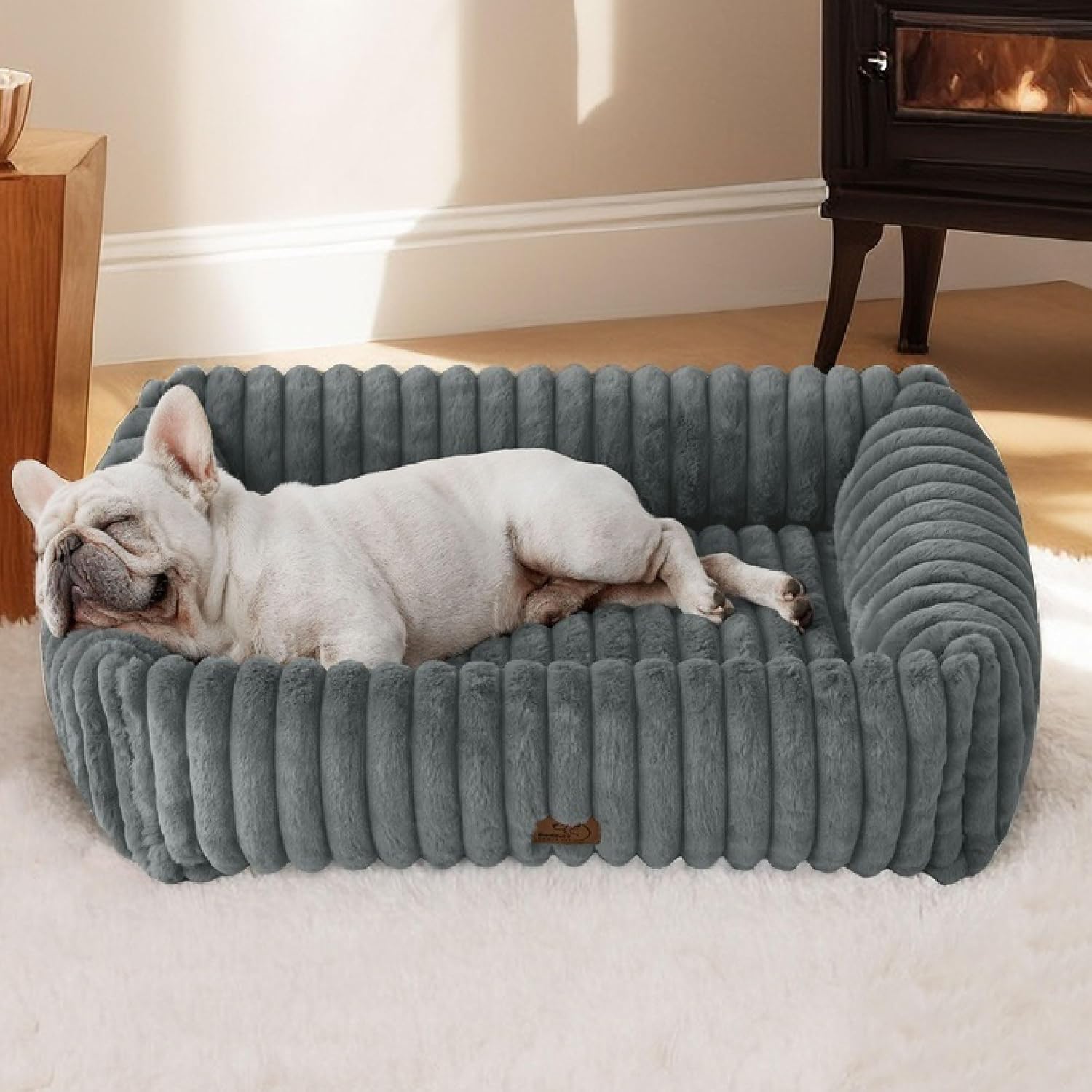 Bedsure ComfyFleece™ Cute Dog Beds Large Sized Dog Washable, 36in Blush Pink, Furry Big Square Pet Beds, Washable Aesthetic