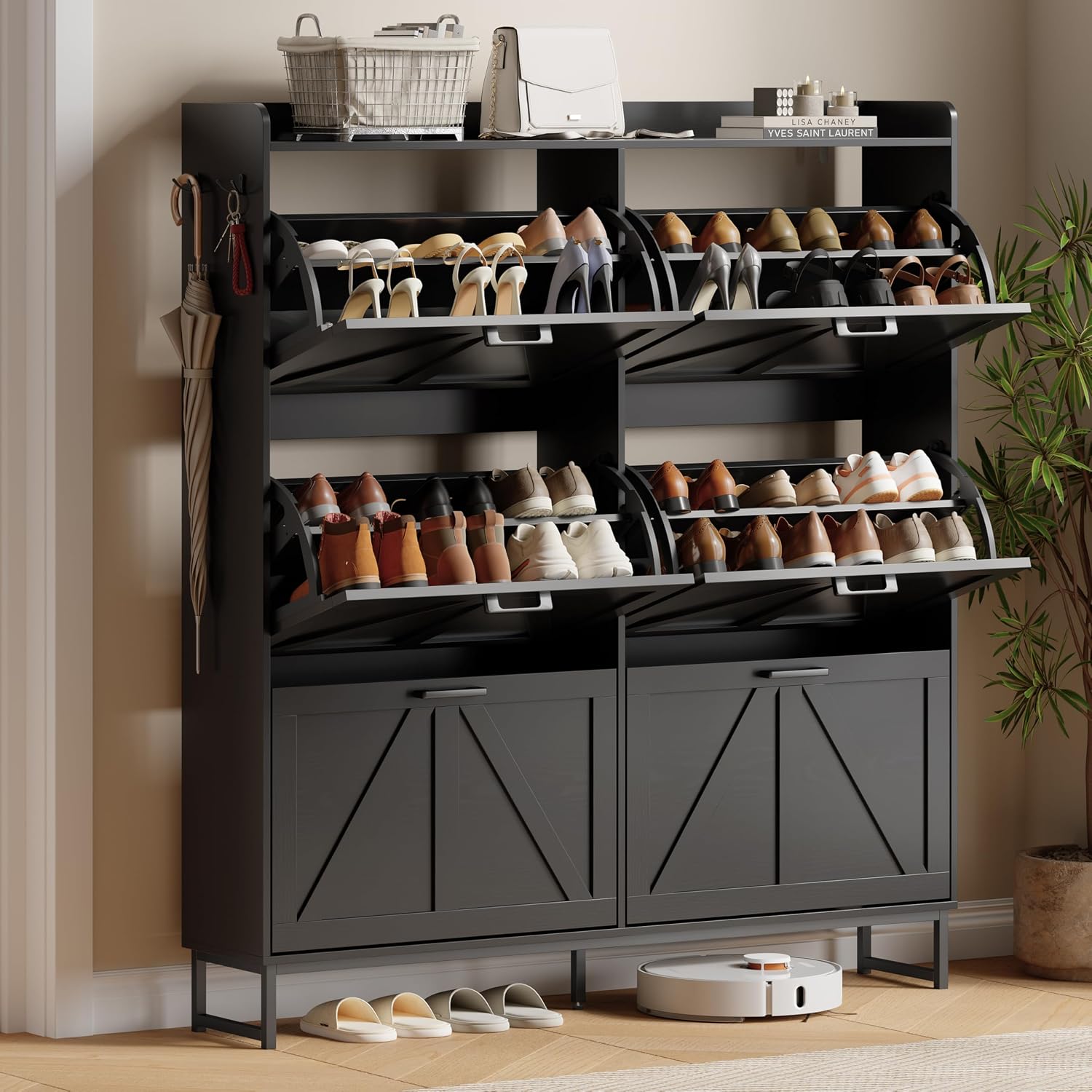 Shoe Cabinet with 2 Flip Drawers, Freestanding Hidden Shoe Storage Organizer for Entryway