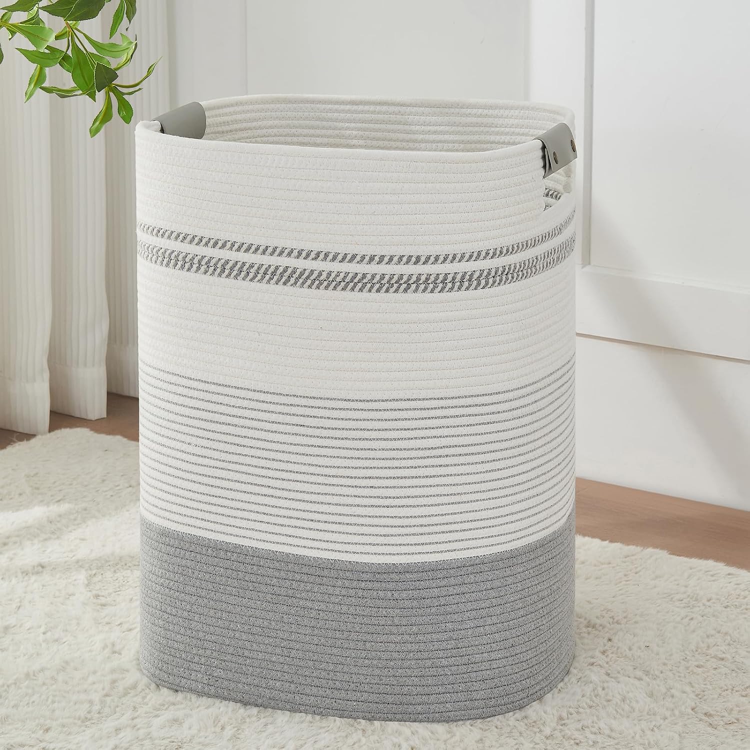 AINUOQI Large Laundry Hamper Basket, 85L Cotton Rope Woven Storage Bin for Blankets, Dirty Clothes Toys