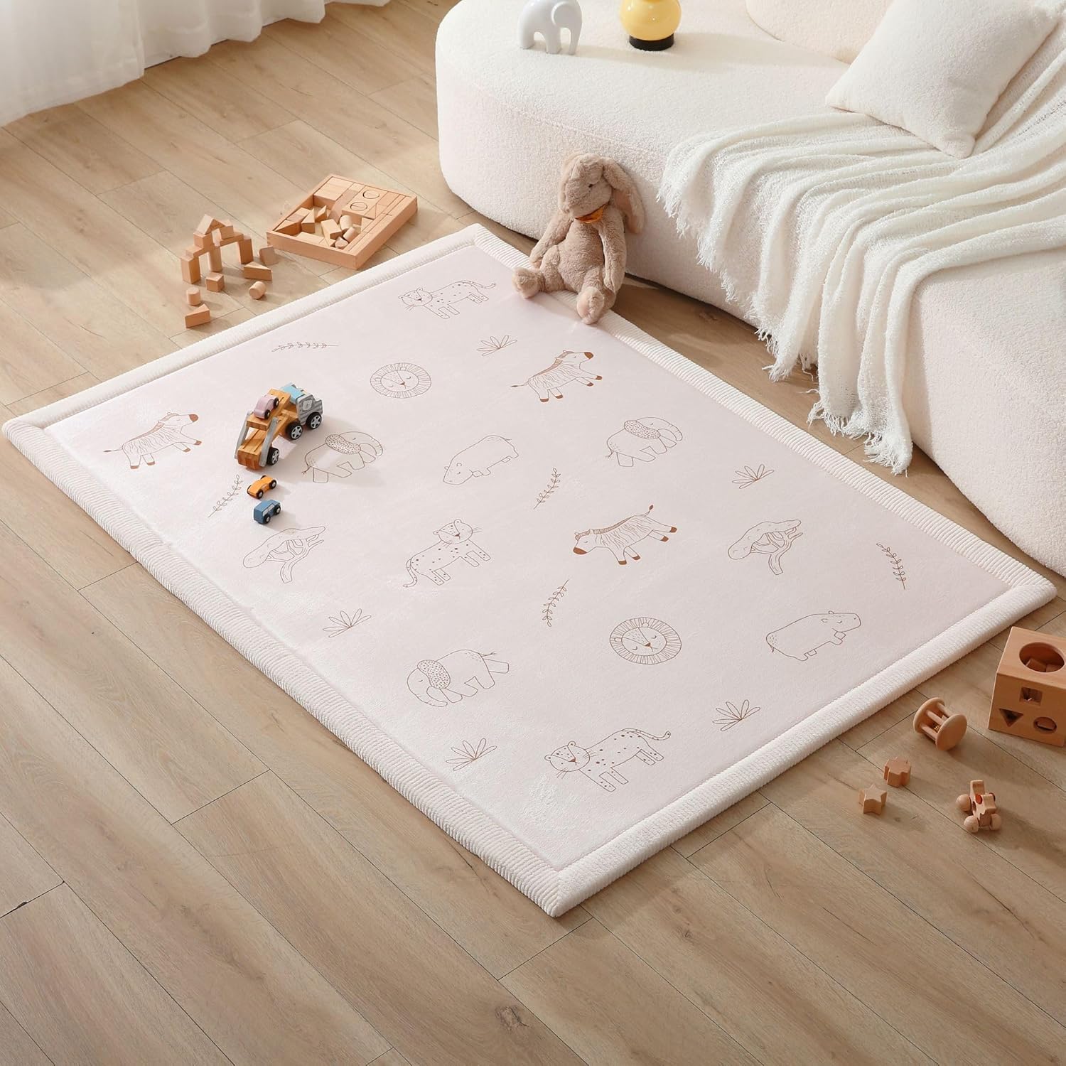 Hakuna Matte CloudSoft Mat for Floor 60" x 80" Beige, Coral Velvet high-density foam Rug - Non-Slip, Water-Resistant