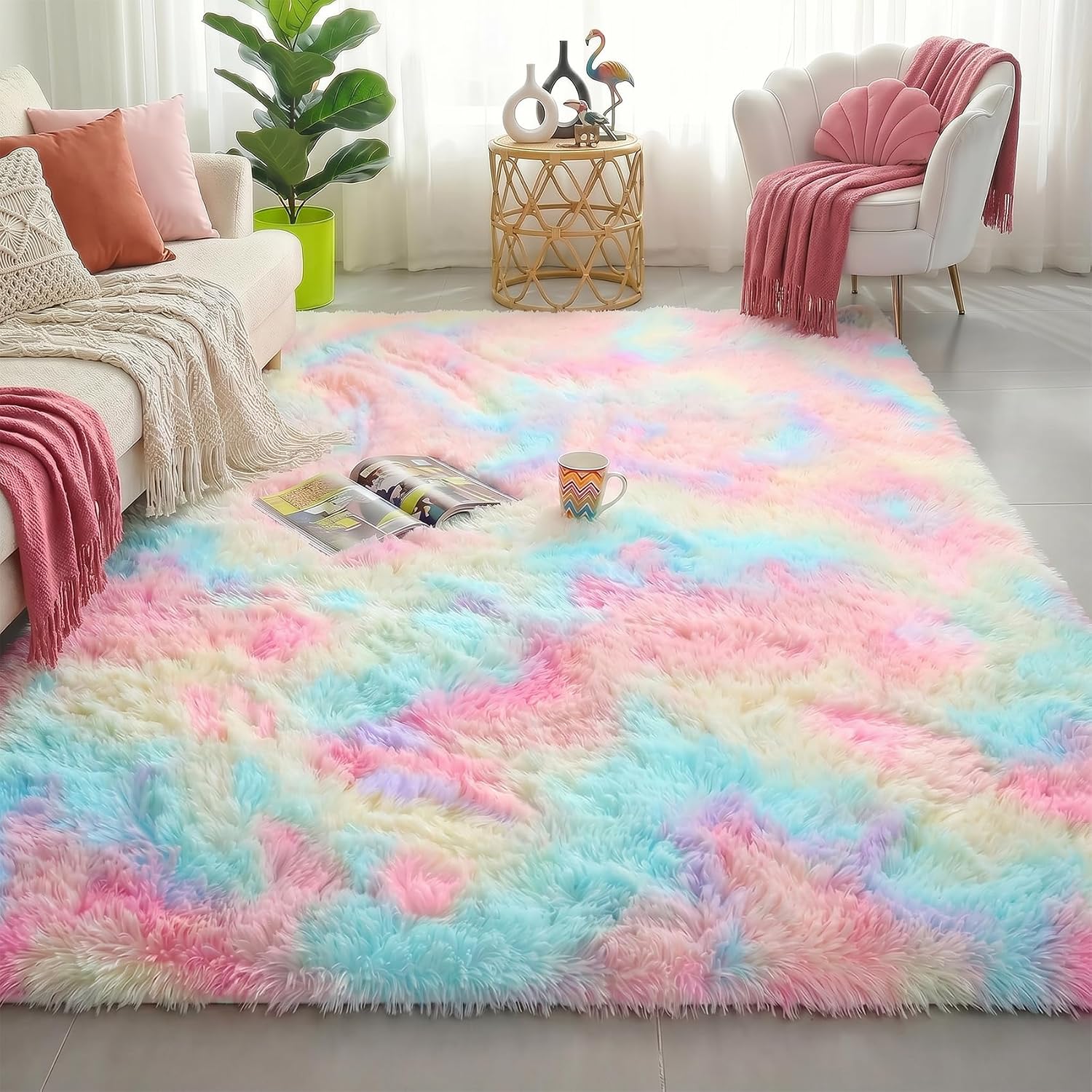 Amdrebio Grass Green Rugs for Living Room Bedroom Decor Aesthetic, 9x12 Large Fluffy Shag Area Rug for Kids Room Baby Nursery Teen Girls Boys