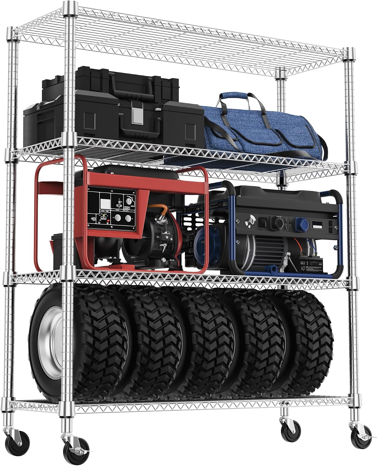 M MZG 5-Shelf Storage Shelves, Wire Shelving Heavy Duty Metal Storage Shelving Unit Adjustable Garage Shelving Rack Pantry Kitchen (Chrome, 4 Tier