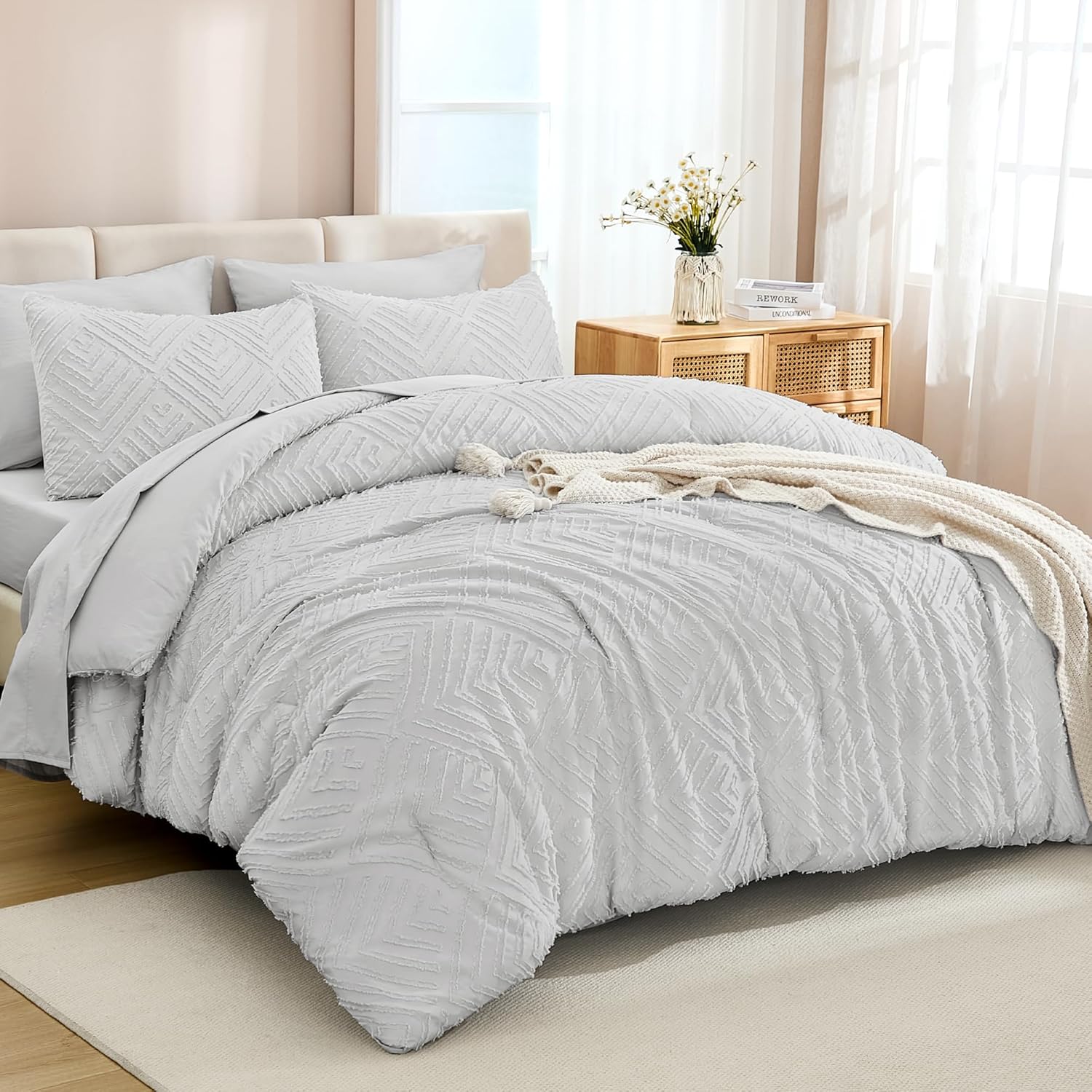 Andency King Size Comforter Set Burnt Orange - 7 Pieces Bed in a Bag King Boho Terracotta Bedding Comforter Sets, Rust Tufted Bed Set with Comforter