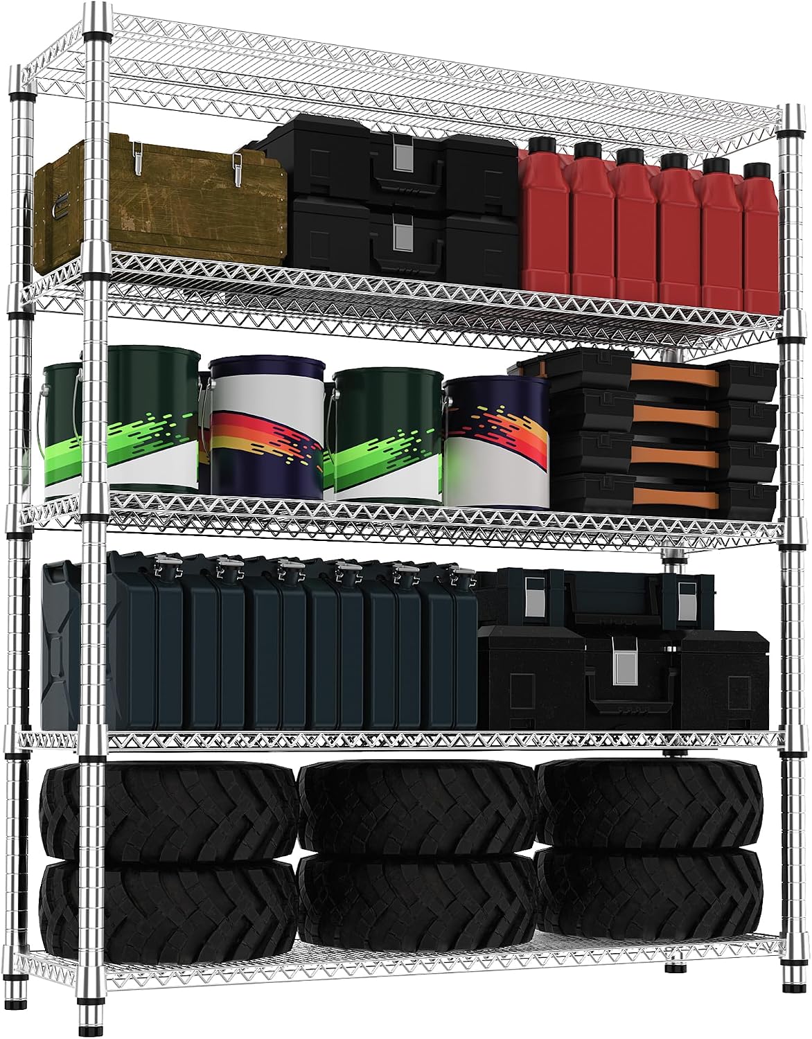 M MZG 5-Shelf Storage Shelves, Wire Shelving Heavy Duty Metal Storage Shelving Unit Adjustable Garage Shelving Rack Pantry Kitchen (Chrome, 4 Tier
