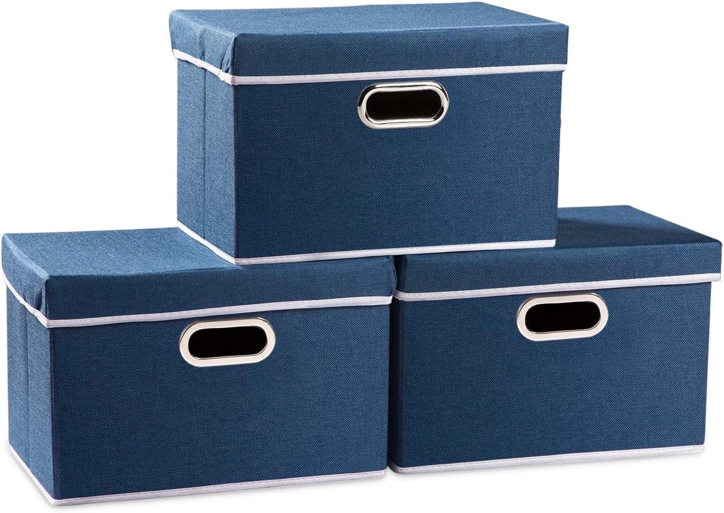 PRANDOM Large Collapsible Storage Bins with Lids 3-Pack Linen/Cotton Blend Foldable Storage Boxes Organizer Containers Baskets Cube with Cover for