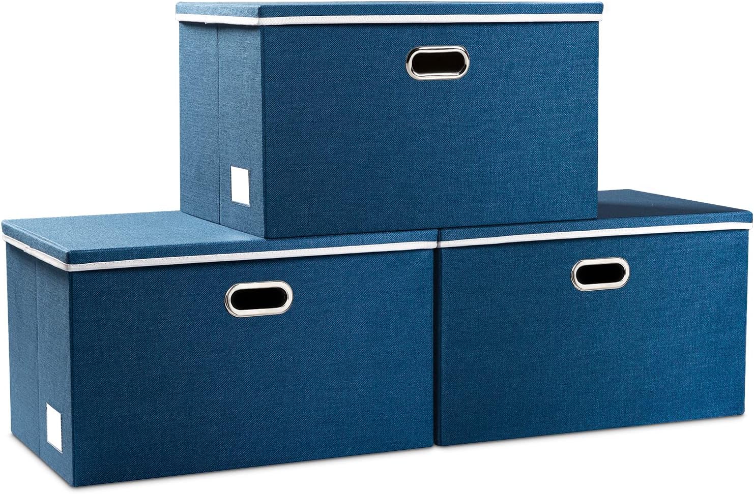 PRANDOM Large Collapsible Storage Bins with Lids 3-Pack Linen/Cotton Blend Foldable Storage Boxes Organizer Containers Baskets Cube with Cover for