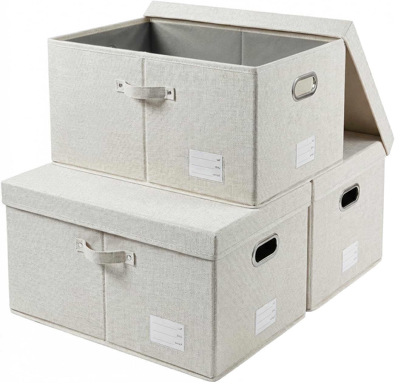 PRANDOM Large Collapsible Storage Bins with Lids 3-Pack Linen/Cotton Blend Foldable Storage Boxes Organizer Containers Baskets Cube with Cover for