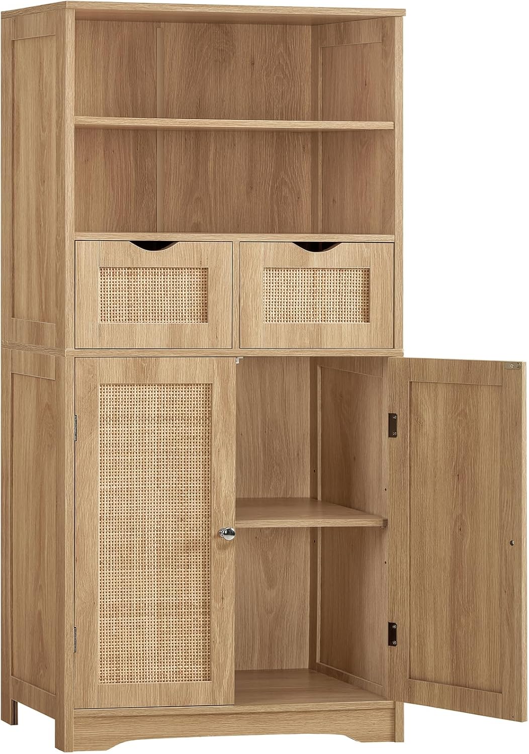 Iwell Storage Cabinet with 2 Drawers and Adjustable Shelves, Cupboard, Floor Cabinet for Living Room, Home Office, Rustic Brown