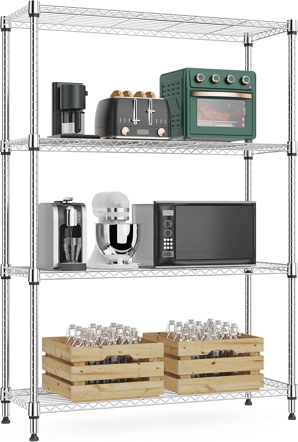 M MZG 1250 lbs 5 Tier Shelf Metal Storage Shelves Wire Rack Closet Organizers with Wheel for Garage Kitchen Bathroom Laundry Chrome 13.7" D x 23.6" W