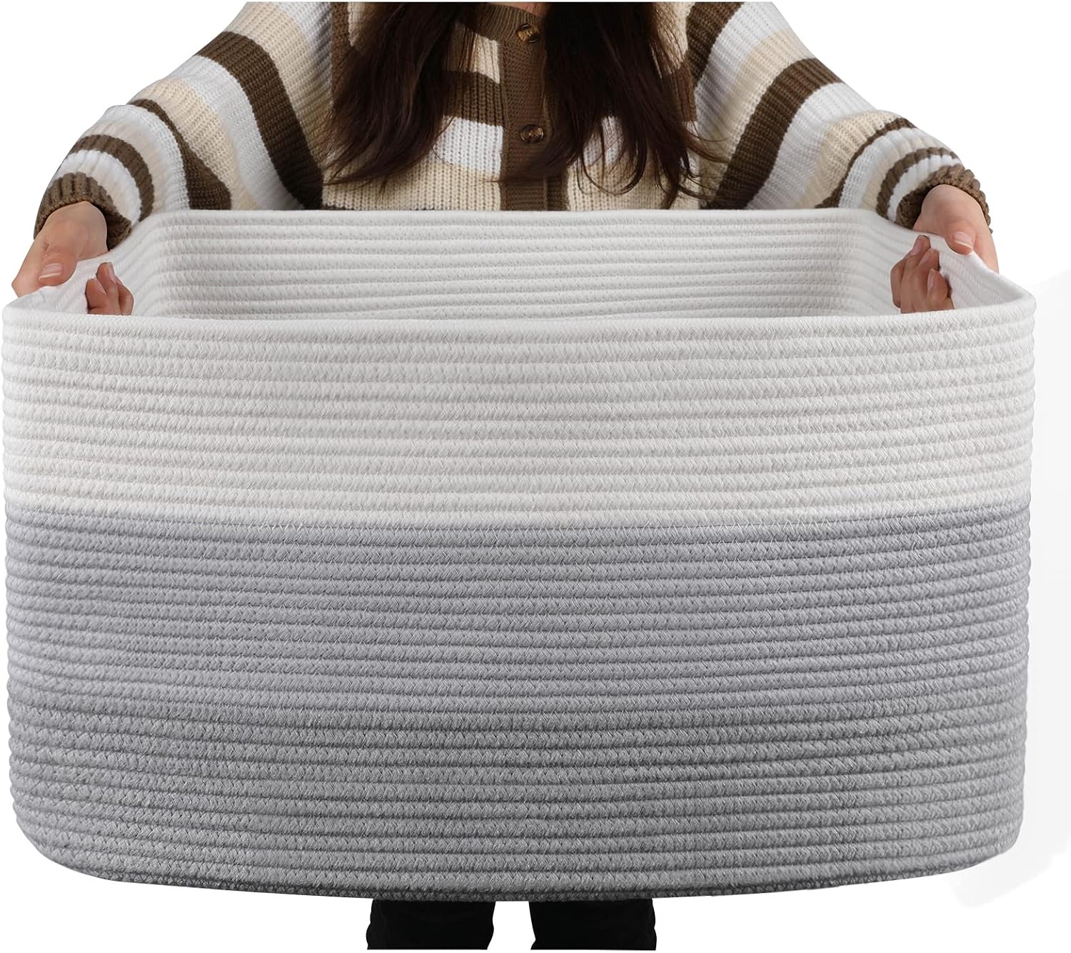 OIAHOMY Large Blanket Basket, 22"x17"x12" Laundry Baskets, Nursery Blanket Storage Living Room, Toy Storage With Handle