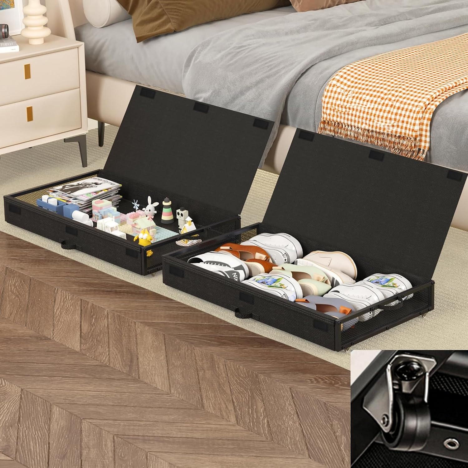Fokyfok 2 Pack Under the Bed Storage Containers, 10 inch Height Under Bed Shoe Storage, 31inch Long Underbed Storage with Wheels