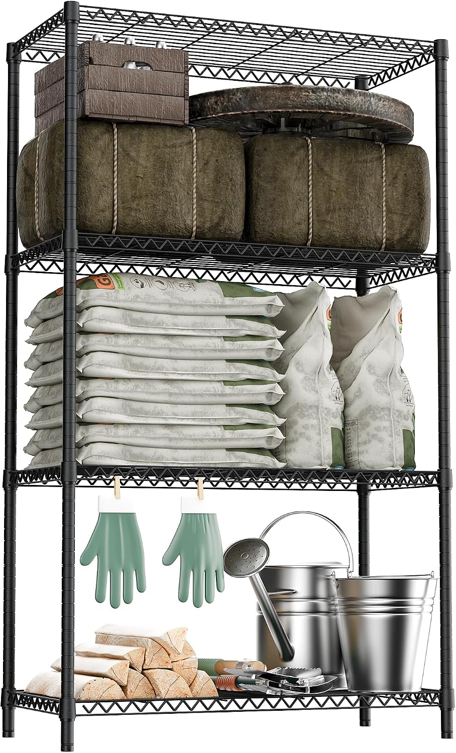 M MZG 5-Shelf Storage Shelves, Wire Shelving Heavy Duty Metal Storage Shelving Unit Adjustable Garage Shelving Rack Pantry Kitchen (Chrome, 5 Tier