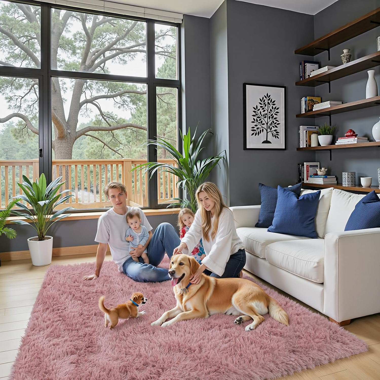 junhejiamei Area Rugs 9x12 Living Room, Large Area Rug Shaggy Carpet Soft Plush Furry Bedside Rug