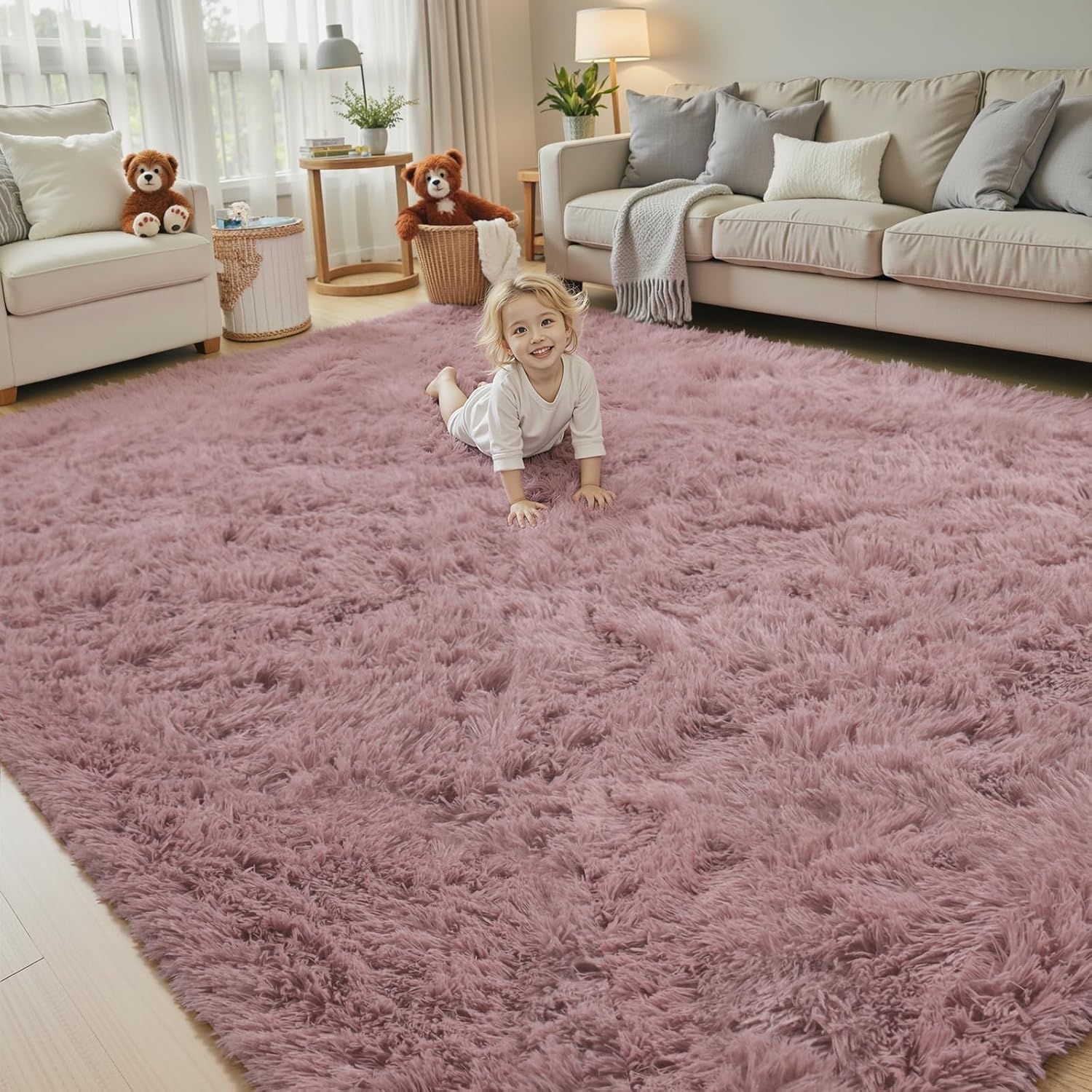 junhejiamei Area Rugs 9x12 Living Room, Large Area Rug Shaggy Carpet Soft Plush Furry Bedside Rug