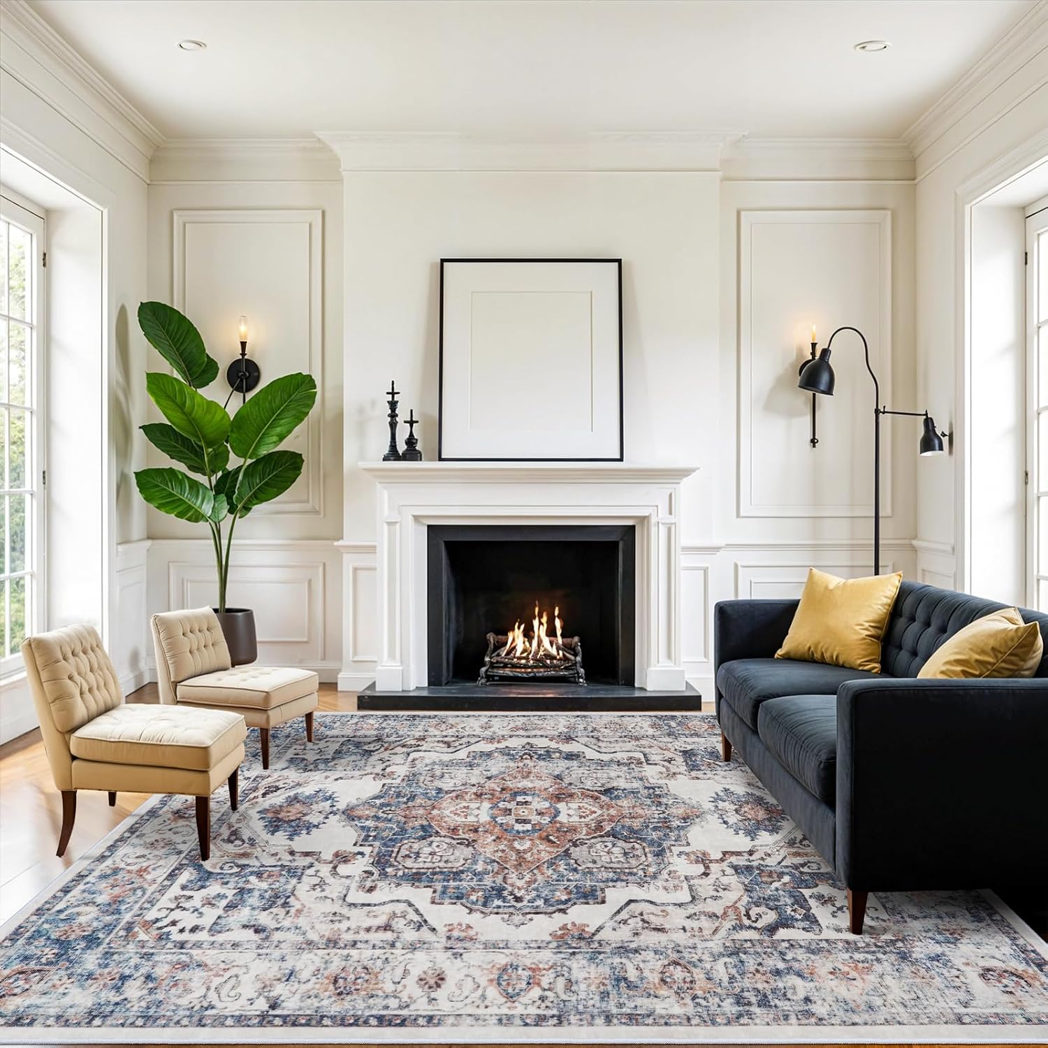 HY HAO YUN LAI Washable Large 9x12 Area Rug: Living Room Oriental Non Slip Soft Rugs Indoor Low Pile Stain Resistant Carpet for Bedroom Dining Room