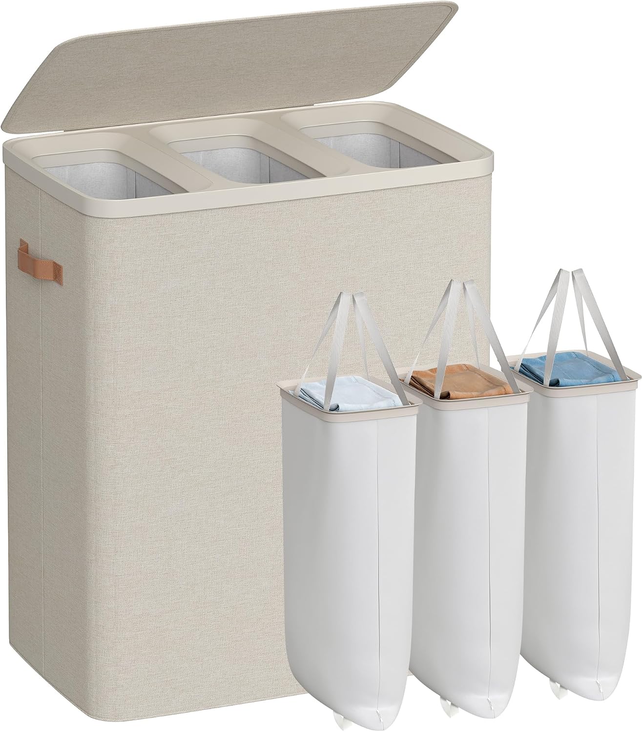 SONGMICS Laundry Basket, 44.9 Gal. Laundry Hamper, 2 Compartments, Easy Assembly, with Lid and Handles, Removable Liners, 22 x 15.7 x 29.5 Inches