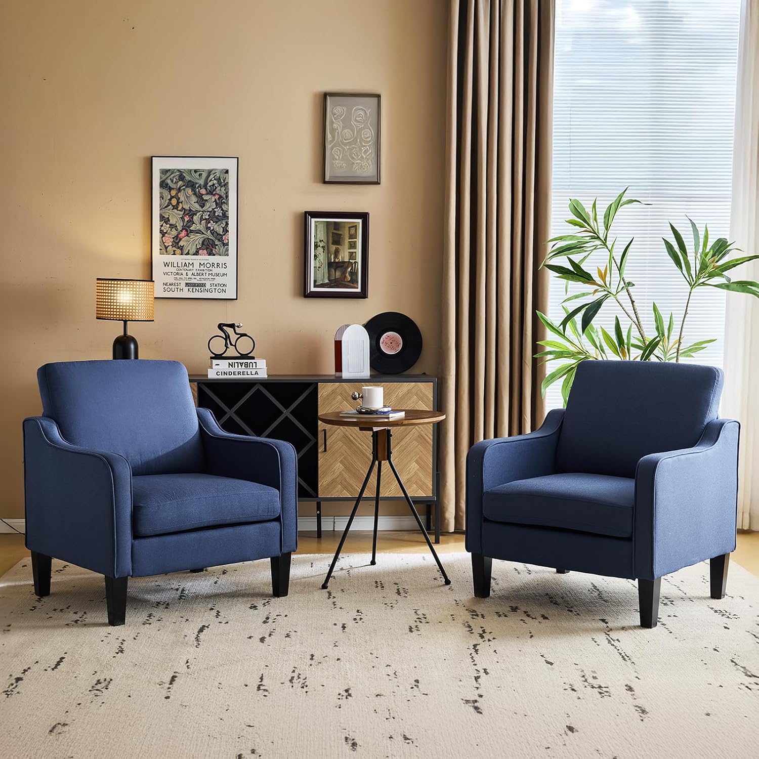 VINGLI Mid Century Modern Accent Chair, Light Grey Fabric Accent Chairs for Living Room Upholstered Armchair with Scooped Arms for Bedroom, Apartment