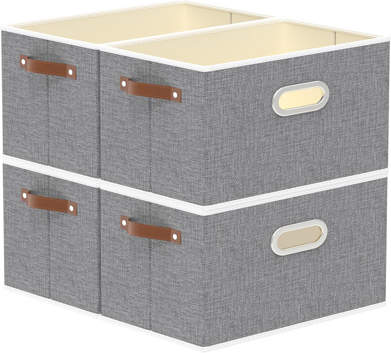 Yawinhe Foldable Storage Baskets for Shelves, 16.9x11.8x10.2in, Beige, 6-Pack, Collapsible Storage Bins for Towels