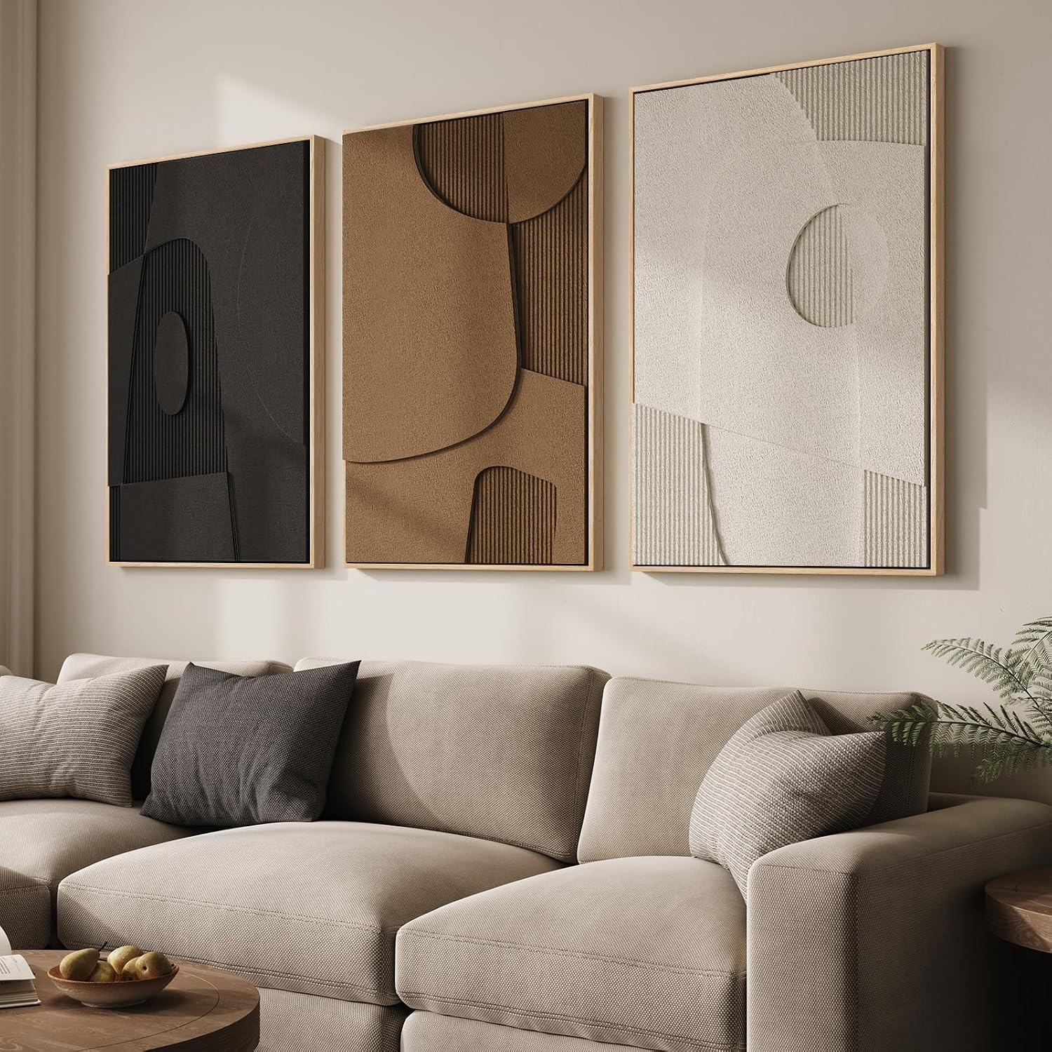 Large 3D Textured Framed Black and White Abstract Wall Art for Living Room, 3 Piece Modern Artwork for Walls