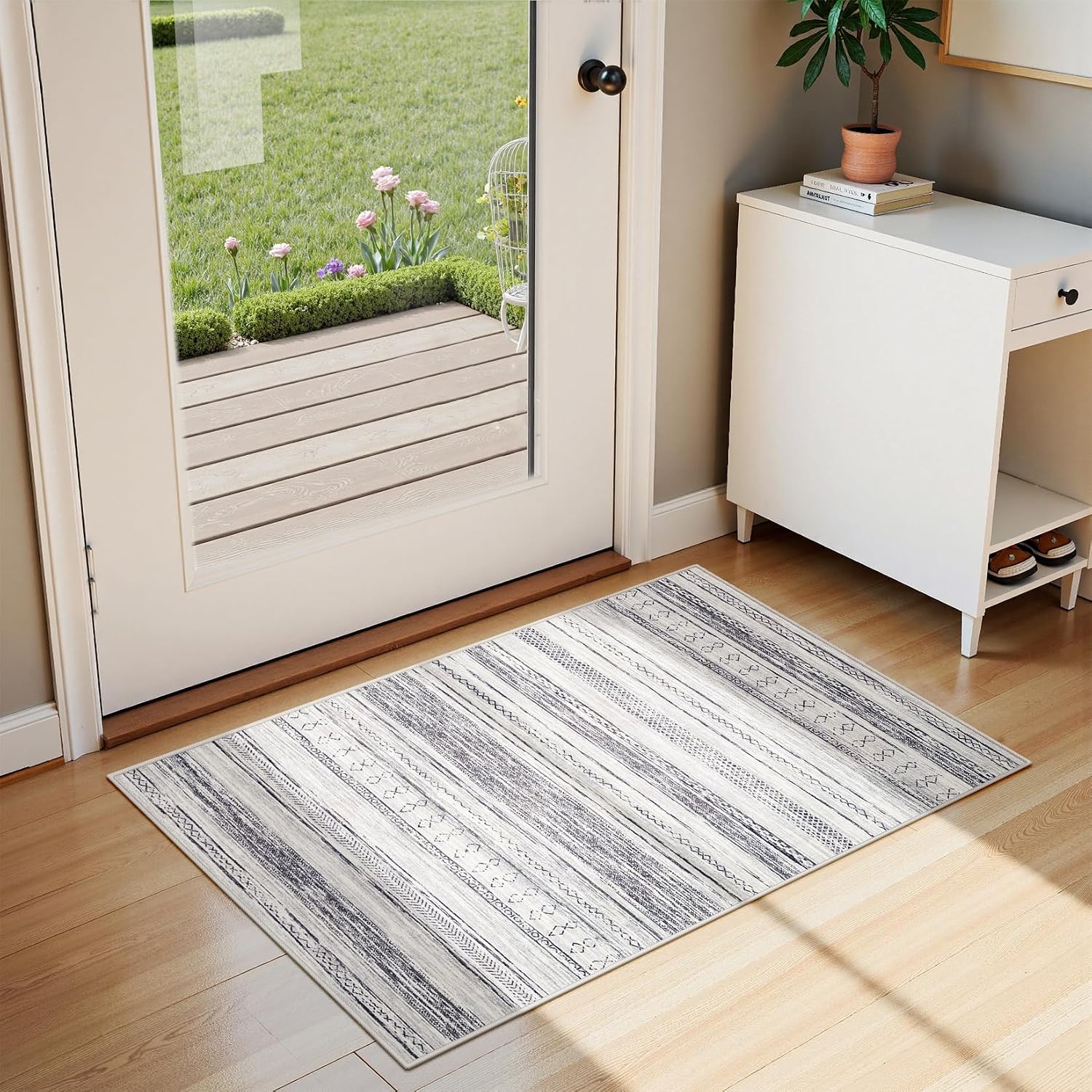 Tortania Area Rug Living Room Rugs - 10x12 Washable Large Soft Neutral Boho Moroccan Bohemian Farmhouse Rug Indoor Floor Carpet for Bedroom Under