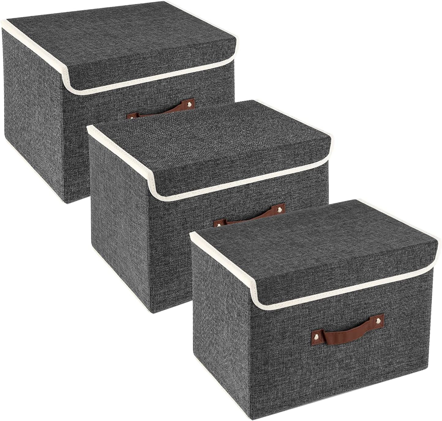 TYEERS Foldable Storage Boxes with Lids 5 Pack Fabric Storage Bins with Lids, Closet Organizers for Clothes Storage, Room Organization, Office Storage