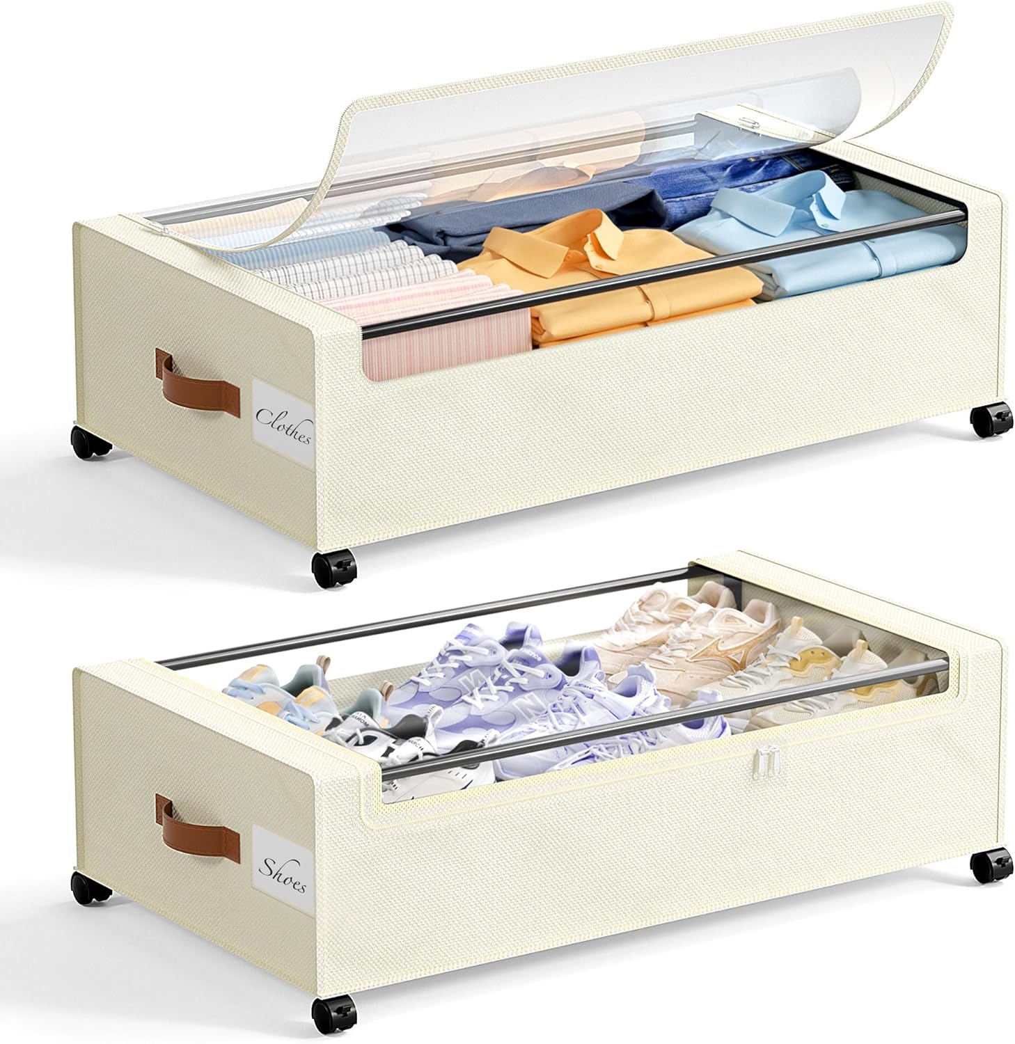 Yecaye Under Bed Storage with Wheels 2 Pack, 70L Larger Capacity Under Bed Storage Containers, Underbed Shoe Storage Organizer