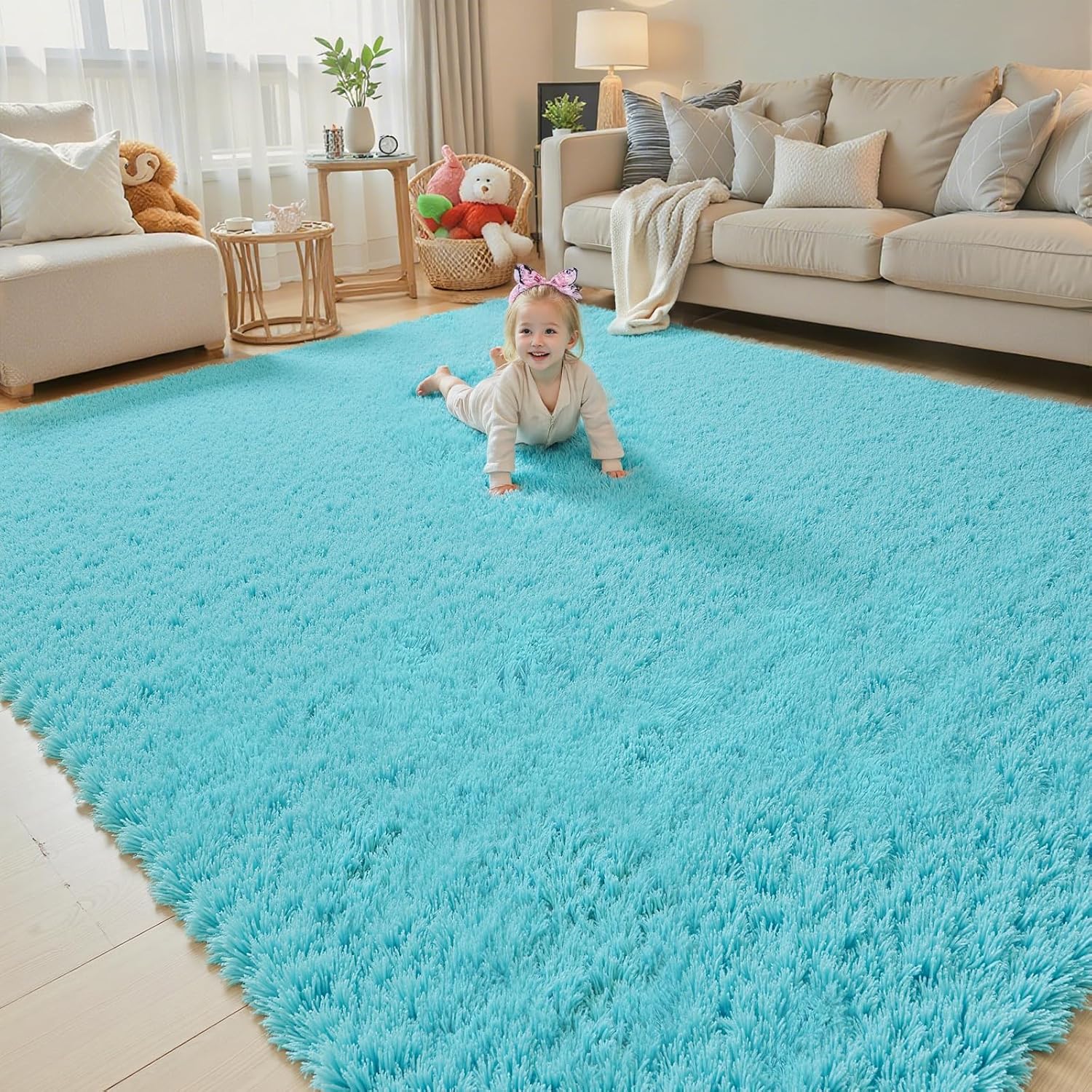 junhejiamei Area Rugs 9x12 Living Room, Large Area Rug Shaggy Carpet Soft Plush Furry Bedside Rug
