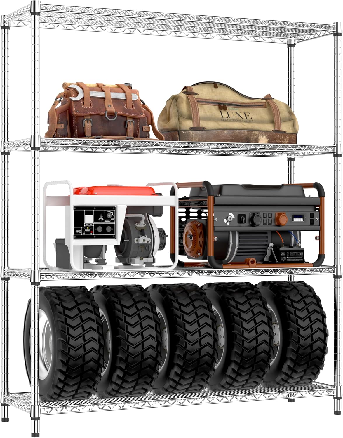 Garage Shelving Wide Storage Shelves 4 Tier Metal Shelves 3200 LBS Heavy Duty Adjustable Utility Shelf Rack Black 23.6" D x 53.1" W x 73.6" H