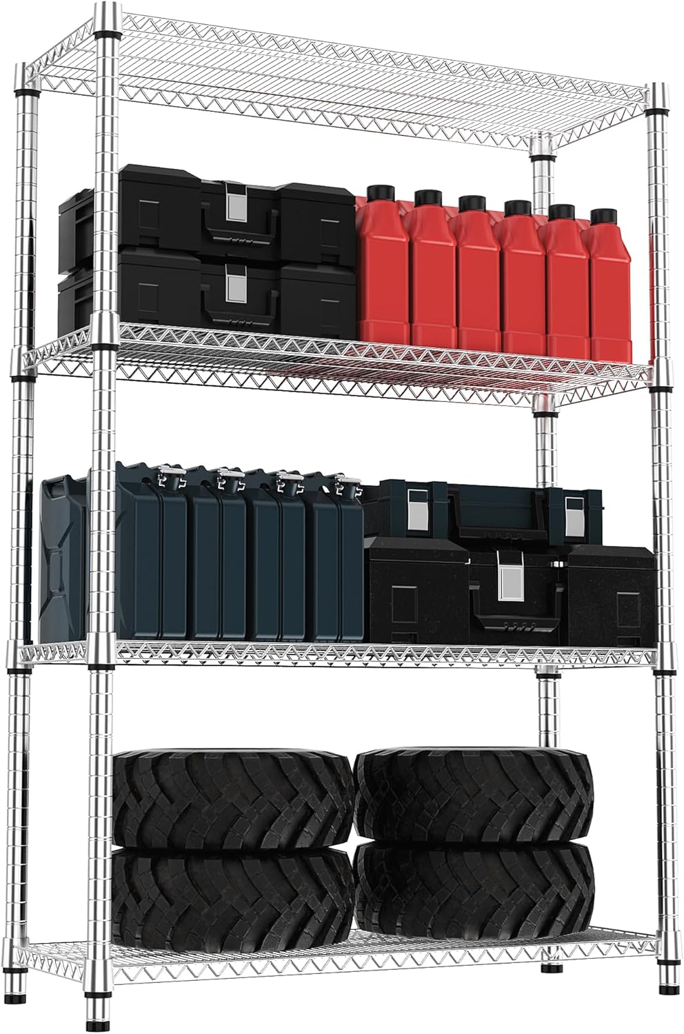 M MZG 1250 lbs 5 Tier Shelf Metal Storage Shelves Wire Rack Closet Organizers with Wheel for Garage Kitchen Bathroom Laundry Chrome 13.7" D x 23.6" W