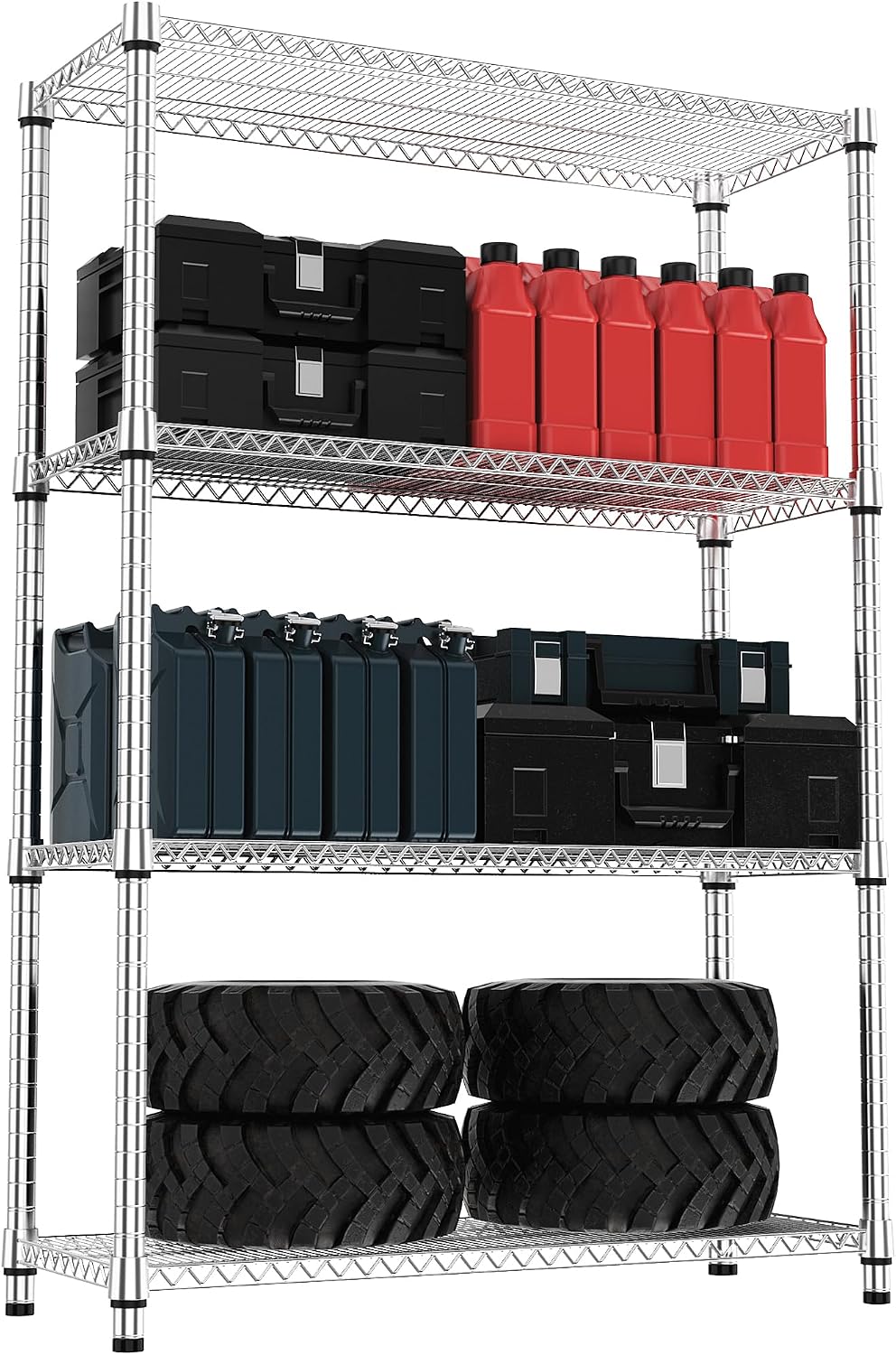 M MZG 5-Shelf Storage Shelves, Wire Shelving Heavy Duty Metal Storage Shelving Unit Adjustable Garage Shelving Rack Pantry Kitchen (Chrome, 4 Tier