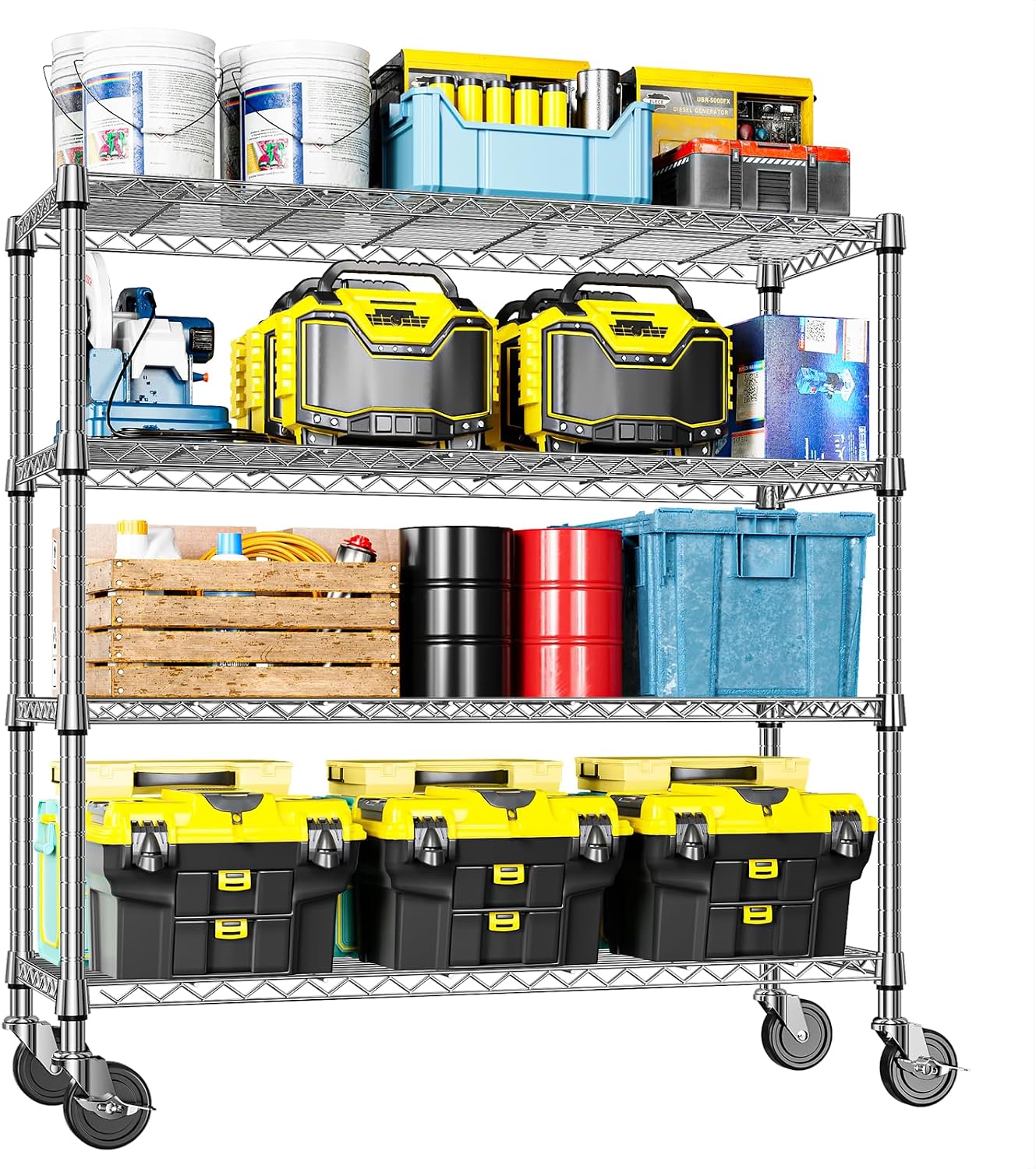 Garage Shelving Wide Storage Shelves 4 Tier Metal Shelves 3200 LBS Heavy Duty Adjustable Utility Shelf Rack Black 23.6" D x 53.1" W x 73.6" H