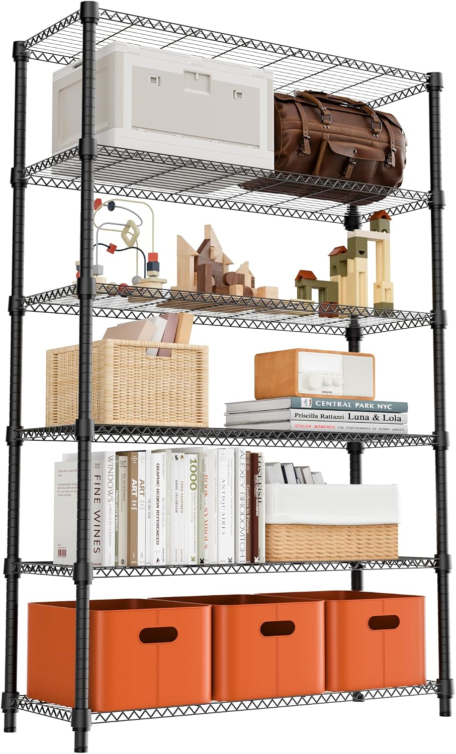 M MZG 1250 lbs 5 Tier Shelf Metal Storage Shelves Wire Rack Closet Organizers with Wheel for Garage Kitchen Bathroom Laundry Chrome 13.7" D x 23.6" W
