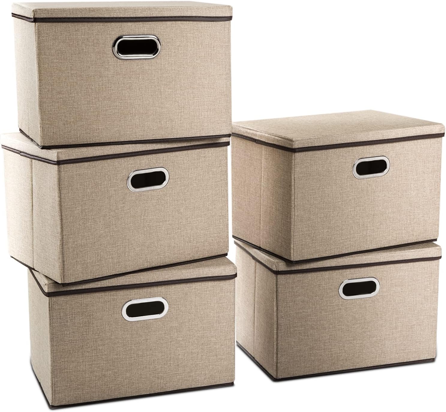 PRANDOM Large Collapsible Storage Bins with Lids 3-Pack Linen/Cotton Blend Foldable Storage Boxes Organizer Containers Baskets Cube with Cover for