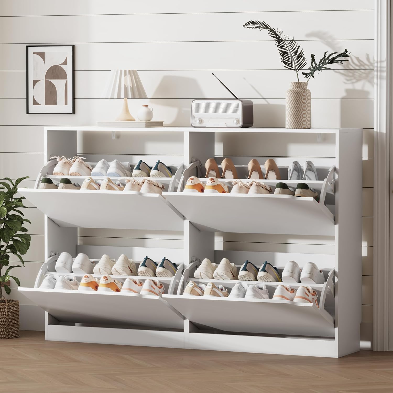 Shoe Storage Cabinet for Entryway with 3 Flip Drawers, Sturdy Wood Hidden Shoe Storage