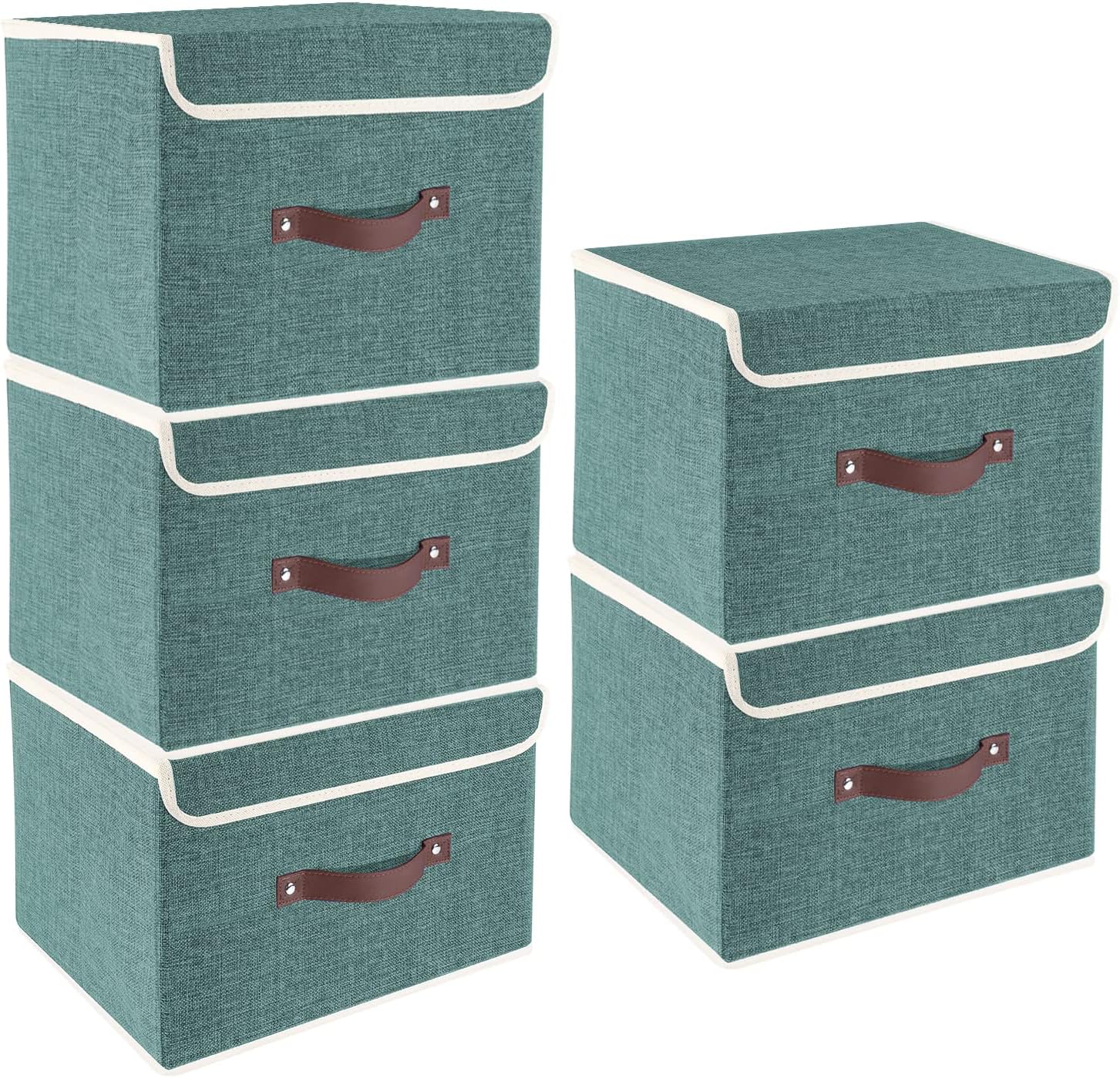 TYEERS Foldable Storage Boxes with Lids 5 Pack Fabric Storage Bins with Lids, Closet Organizers for Clothes Storage, Room Organization, Office Storage