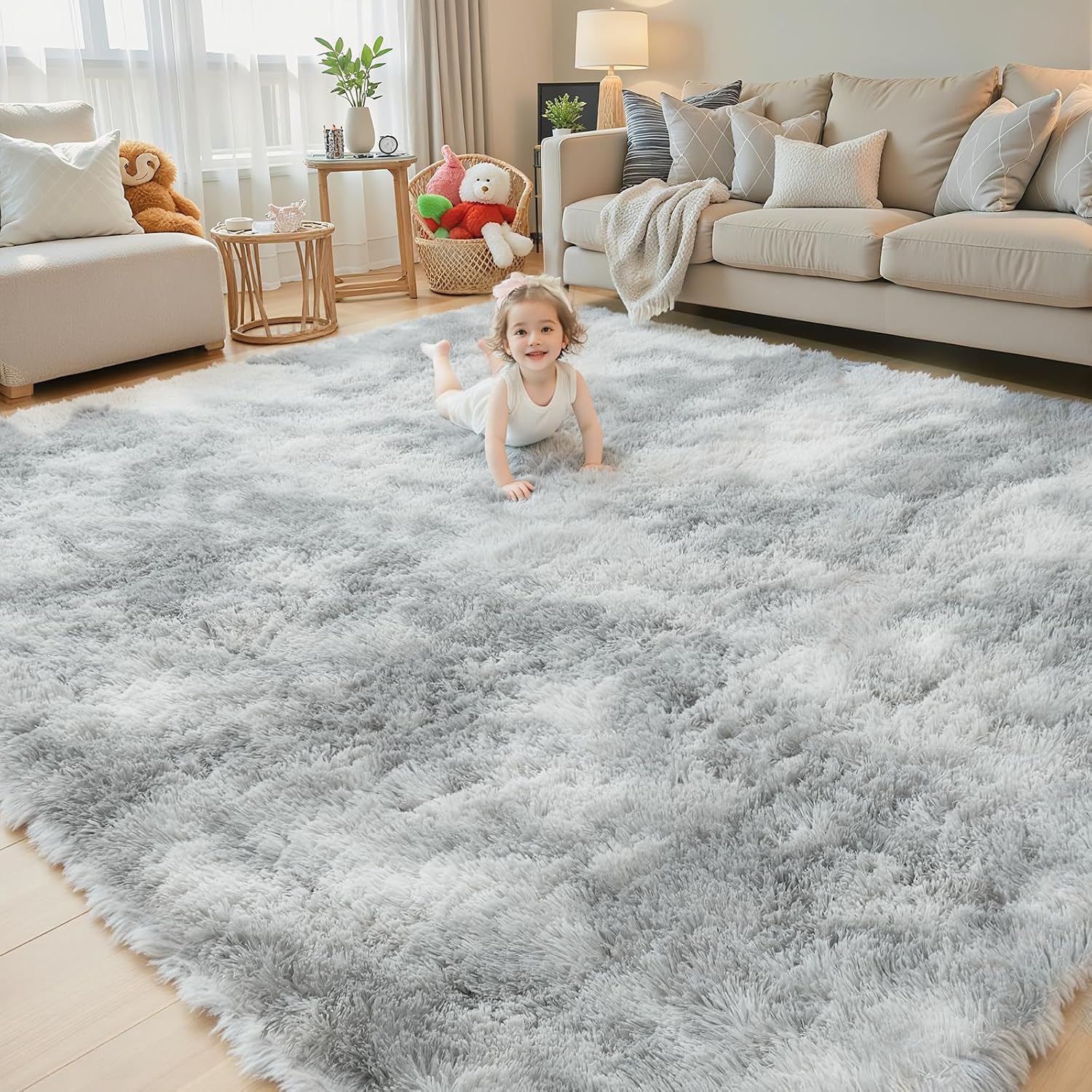 junhejiamei Area Rugs 9x12 Living Room, Large Area Rug Shaggy Carpet Soft Plush Furry Bedside Rug