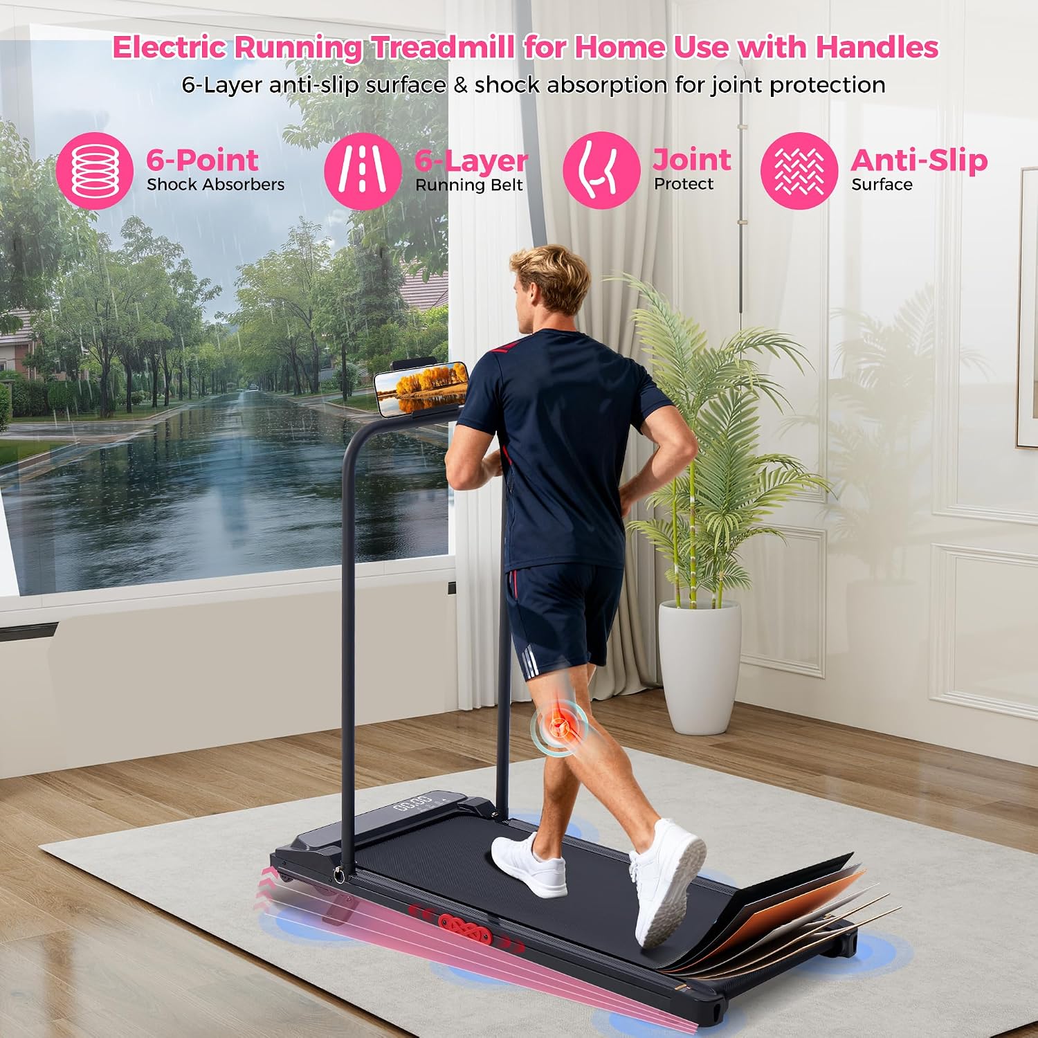 Walking Pad with Incline and Handle Bar, Electric Small Walking Pads Treadmills with Handles, Compact Treadmills for Home Small Spaces, 3.0HP