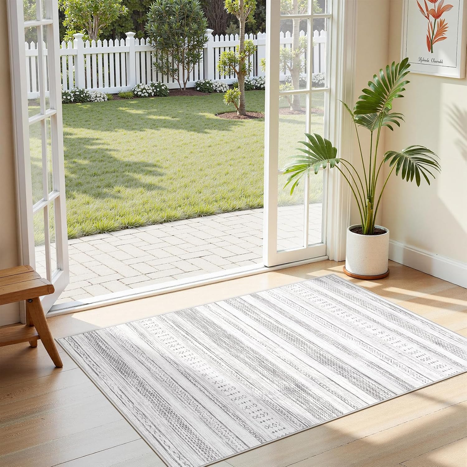 Tortania Area Rug Living Room Rugs - 10x12 Washable Large Soft Neutral Boho Moroccan Bohemian Farmhouse Rug Indoor Floor Carpet for Bedroom Under