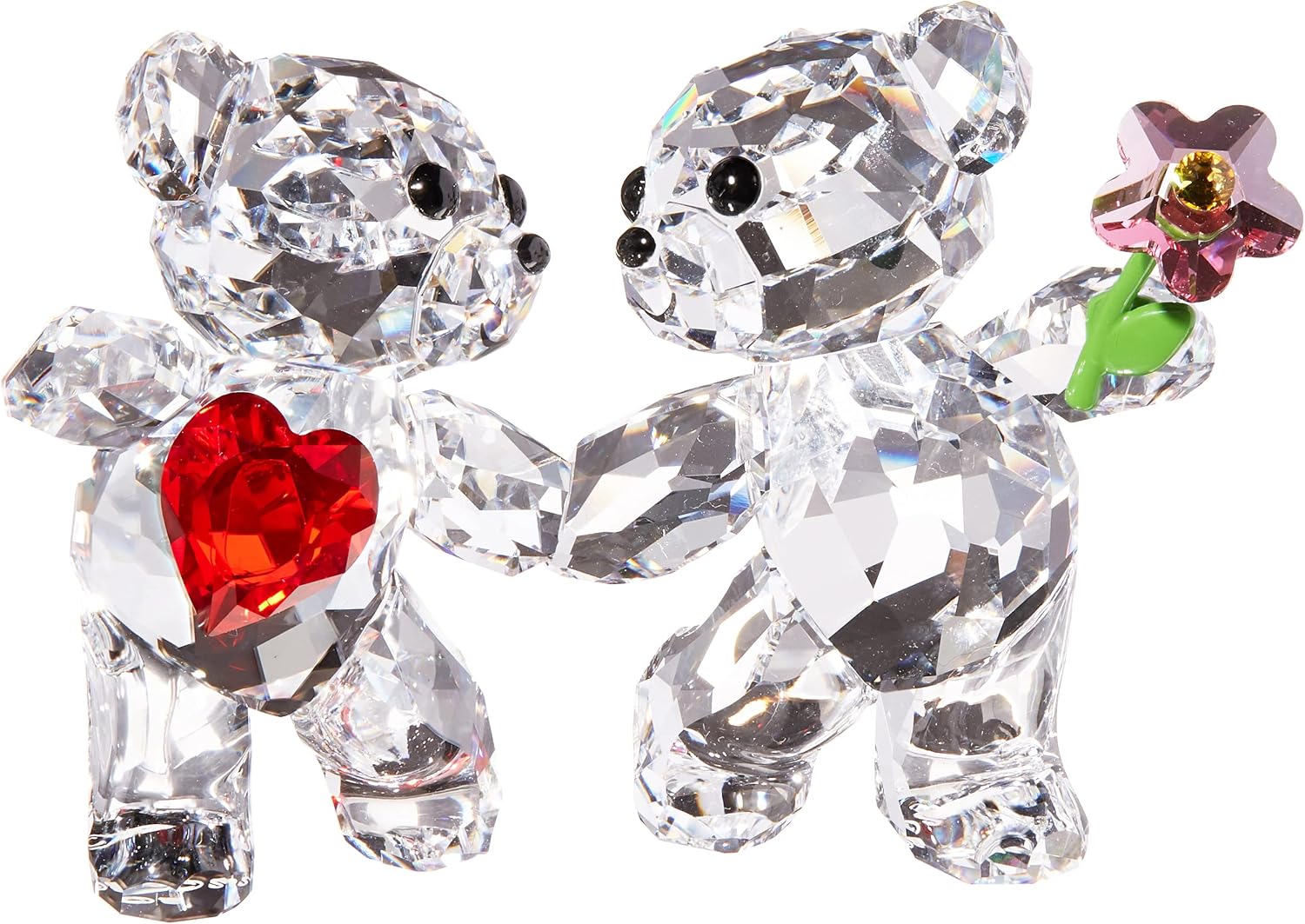 SWAROVSKI Kris Bears Happy Together Figurine Set, Clear Swarovski Crystal with a Red Heart and Pink Flower Accent