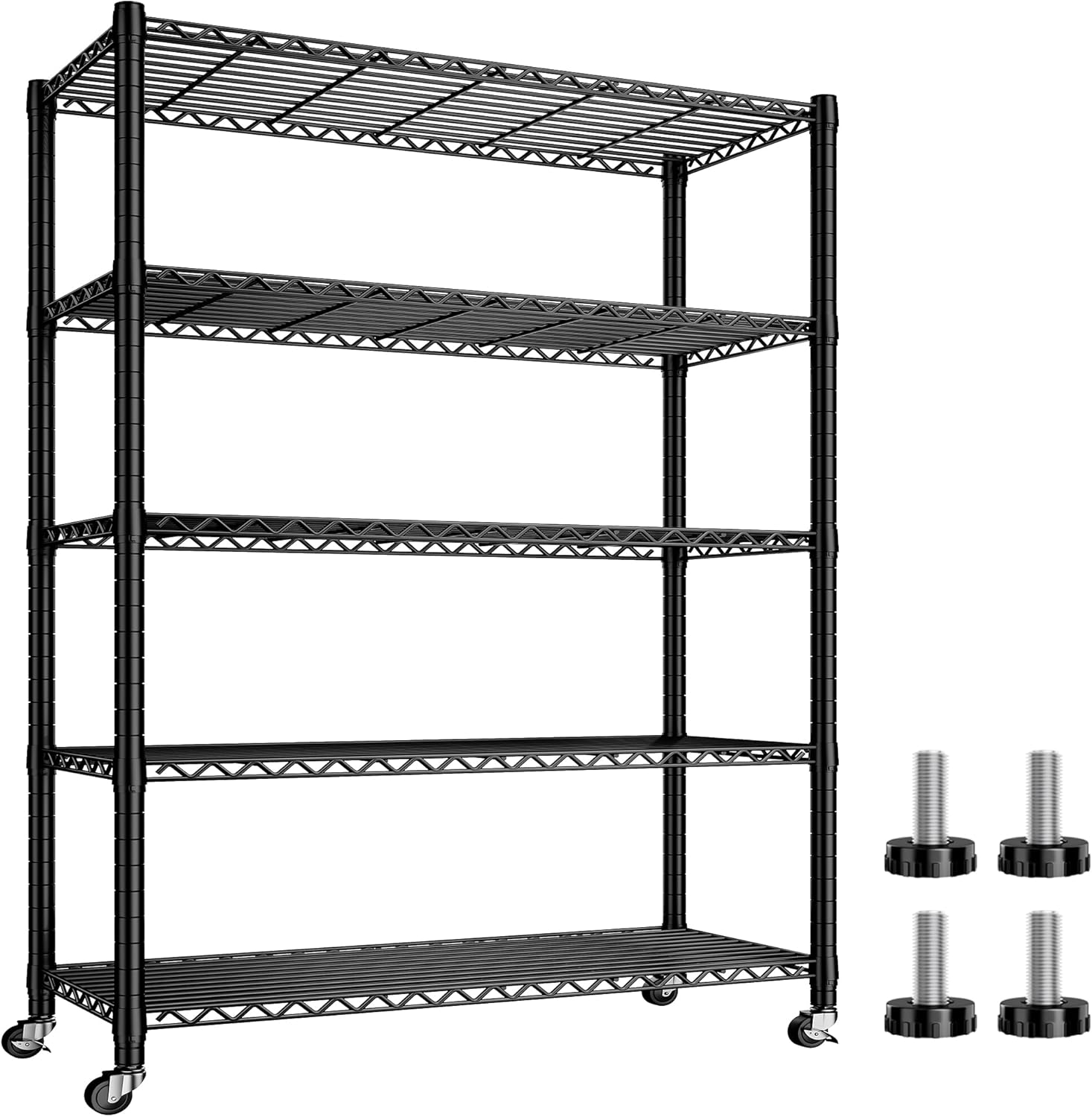 REIBII 5 Tier Metal Shelving Storage Shelves, 71''H Adjustable Wire Shelves Garage Shelving Unit for Kitchen, Pantry, Laundry Room, Warehouse, Office