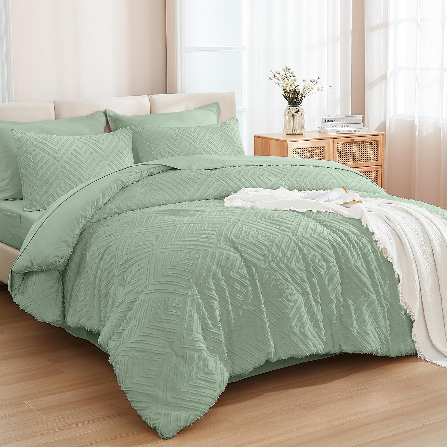 Andency King Size Comforter Set Burnt Orange - 7 Pieces Bed in a Bag King Boho Terracotta Bedding Comforter Sets, Rust Tufted Bed Set with Comforter