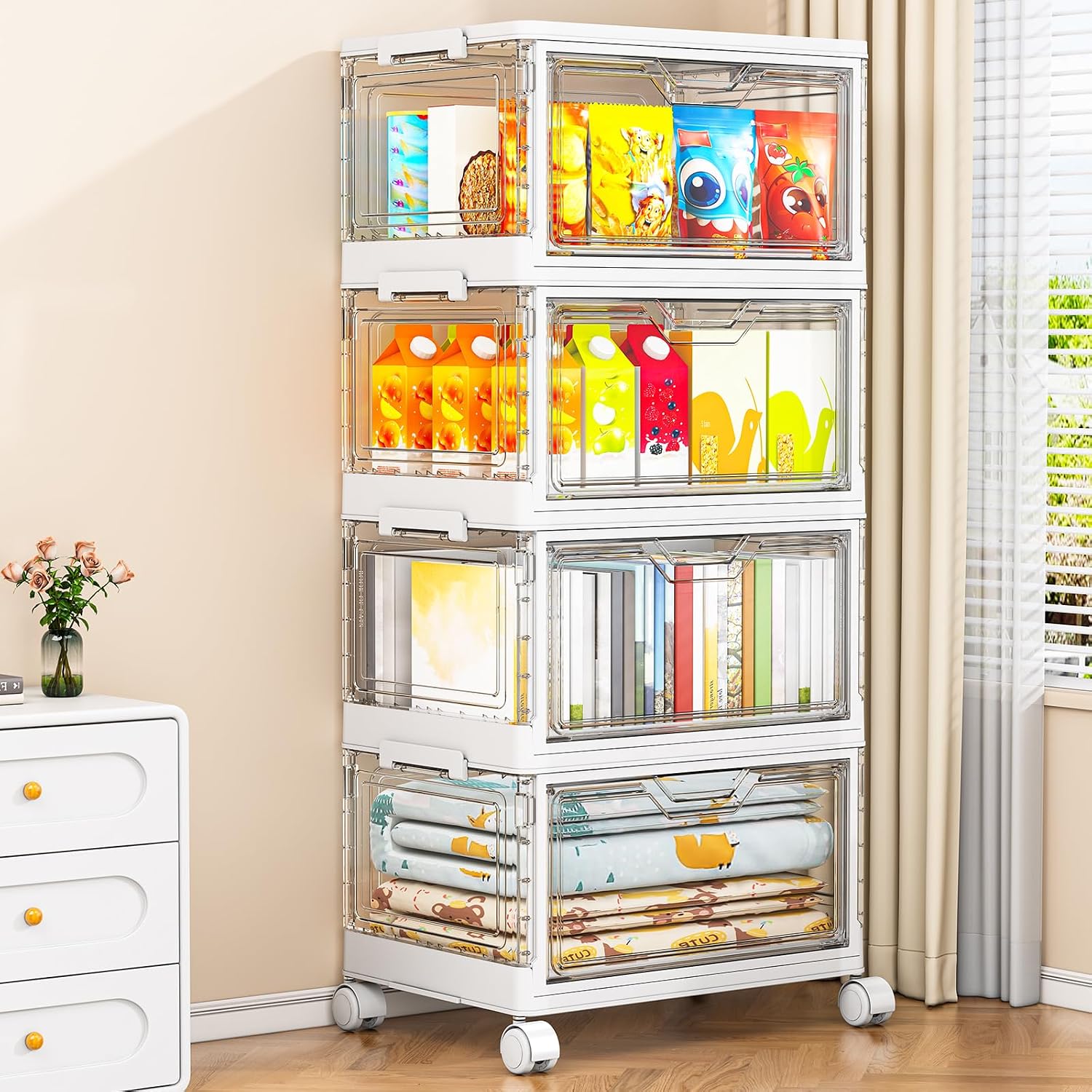 Kmiectse Clear Storage Bins with Lids 3 Pack Stackable and Sturdy, Plastic Multifunctional Folding Storage Bins for Bedroom, Living Room, Study, Room