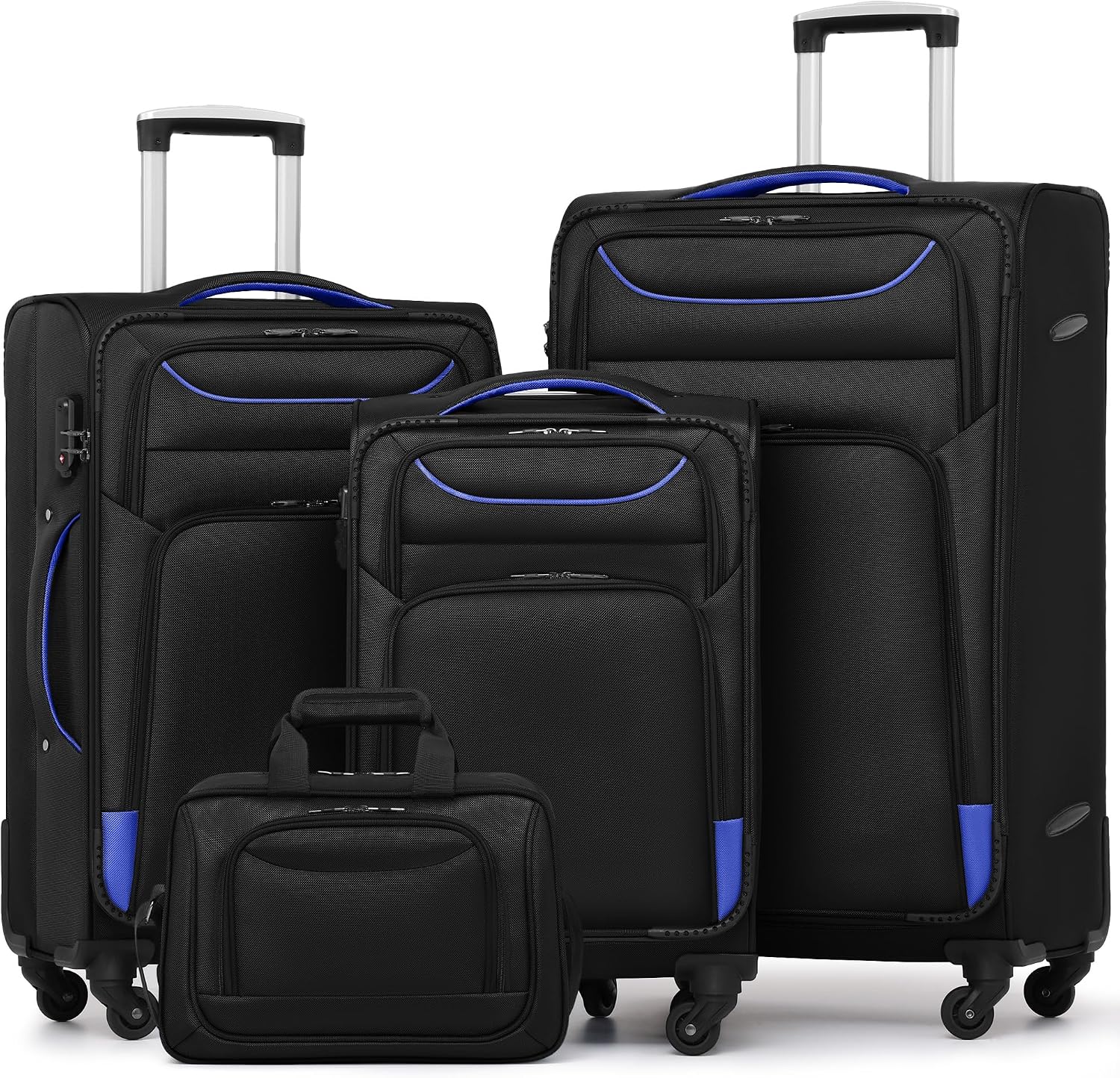 Coolife Luggage 4 Piece Set Suitcase TSA Lock Spinner Softshell lightweight (black+red)
