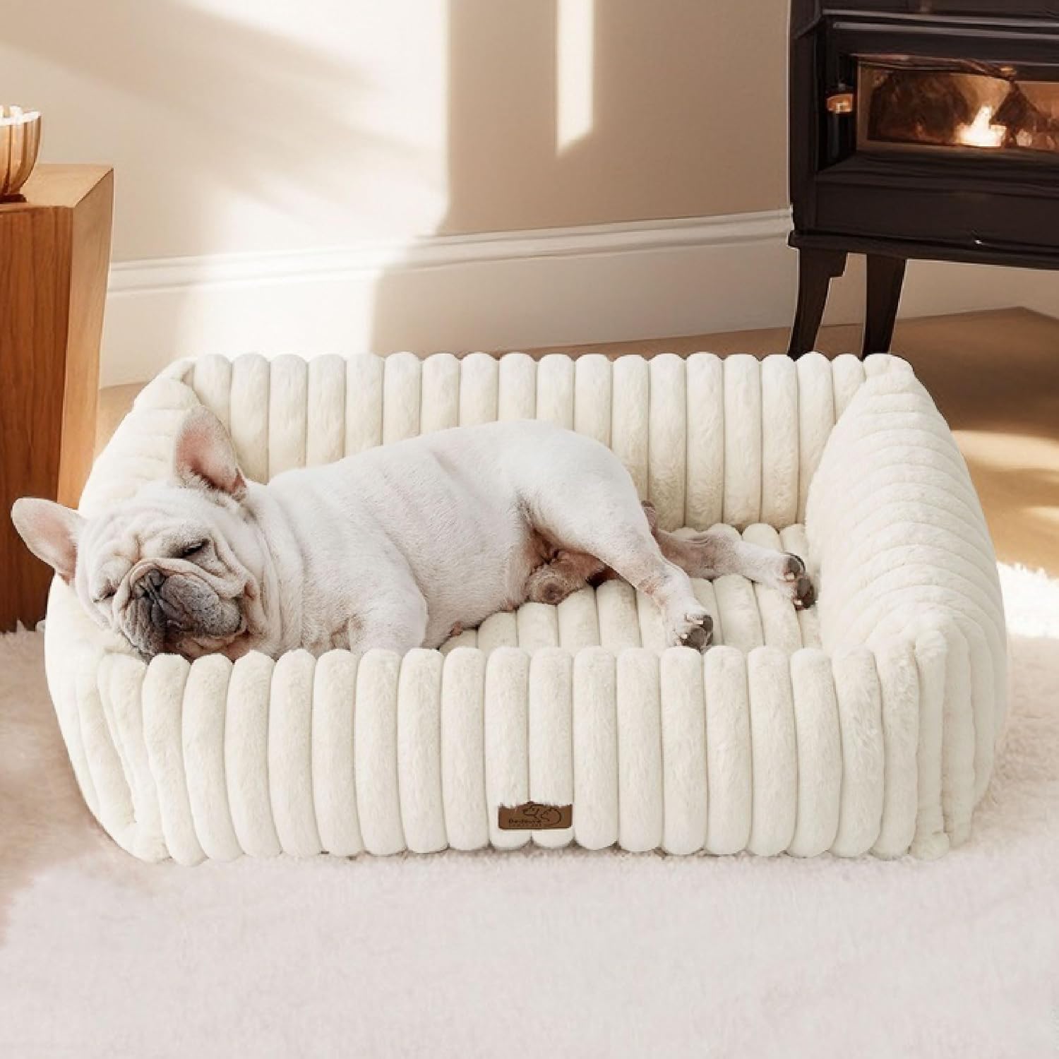 Bedsure ComfyFleece™ Cute Dog Beds Large Sized Dog Washable, 36in Blush Pink, Furry Big Square Pet Beds, Washable Aesthetic