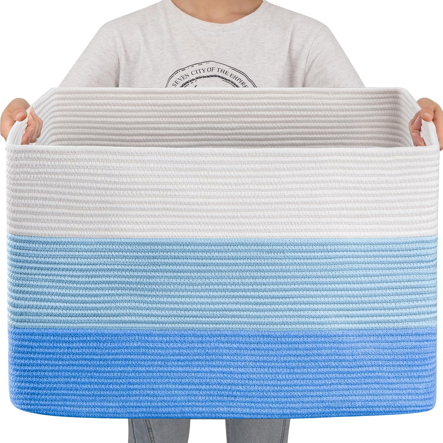 OIAHOMY 108L Super Large Blanket Basket, 25"x16"x16"(108L) Rectangle Woven Baskets for Storage, Cotton Rope Basket For Living Room